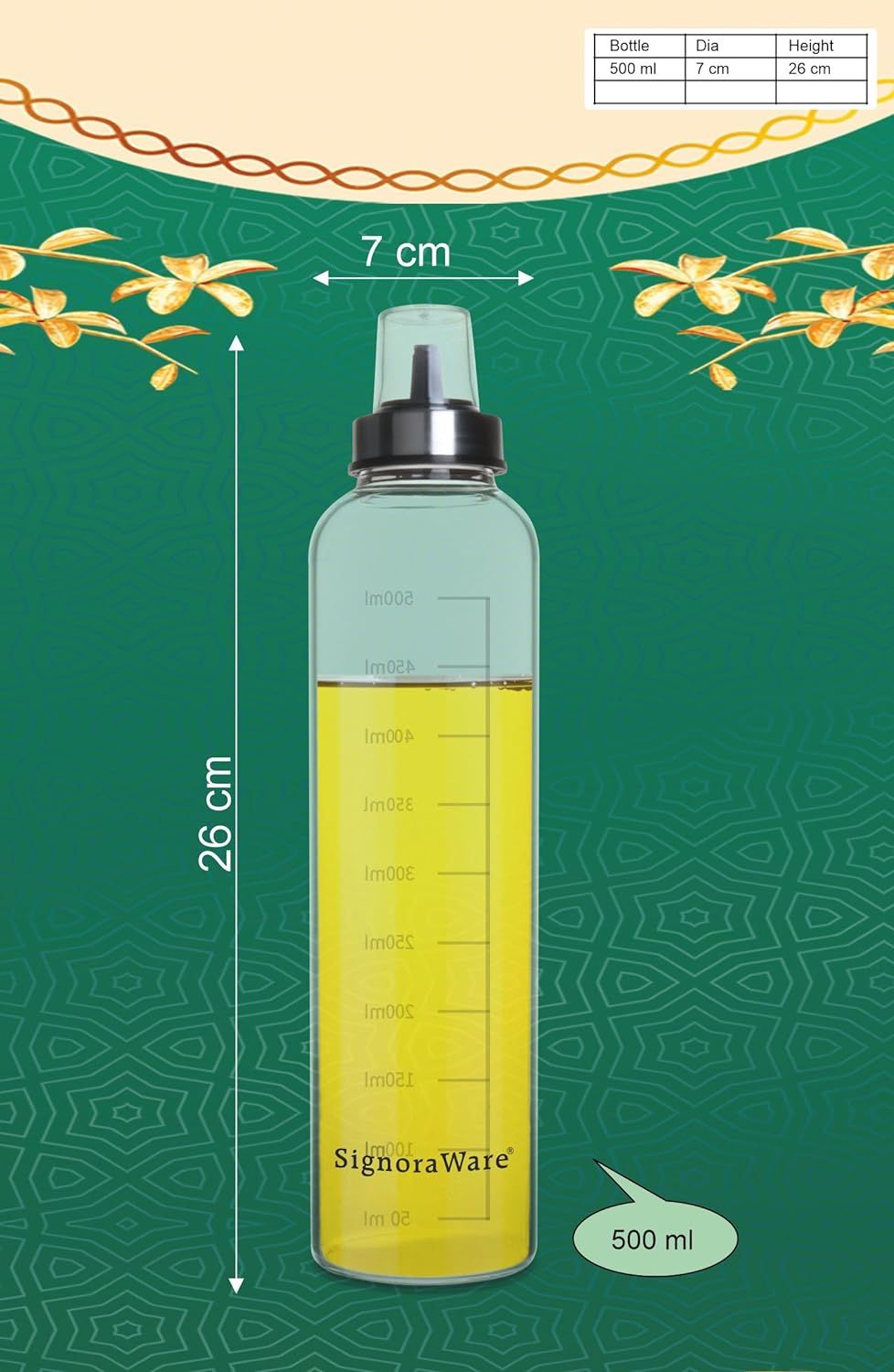 SignoraWare Even Flow Borosilicate Glass Oil Dispenser, 500Ml, 1452Clear