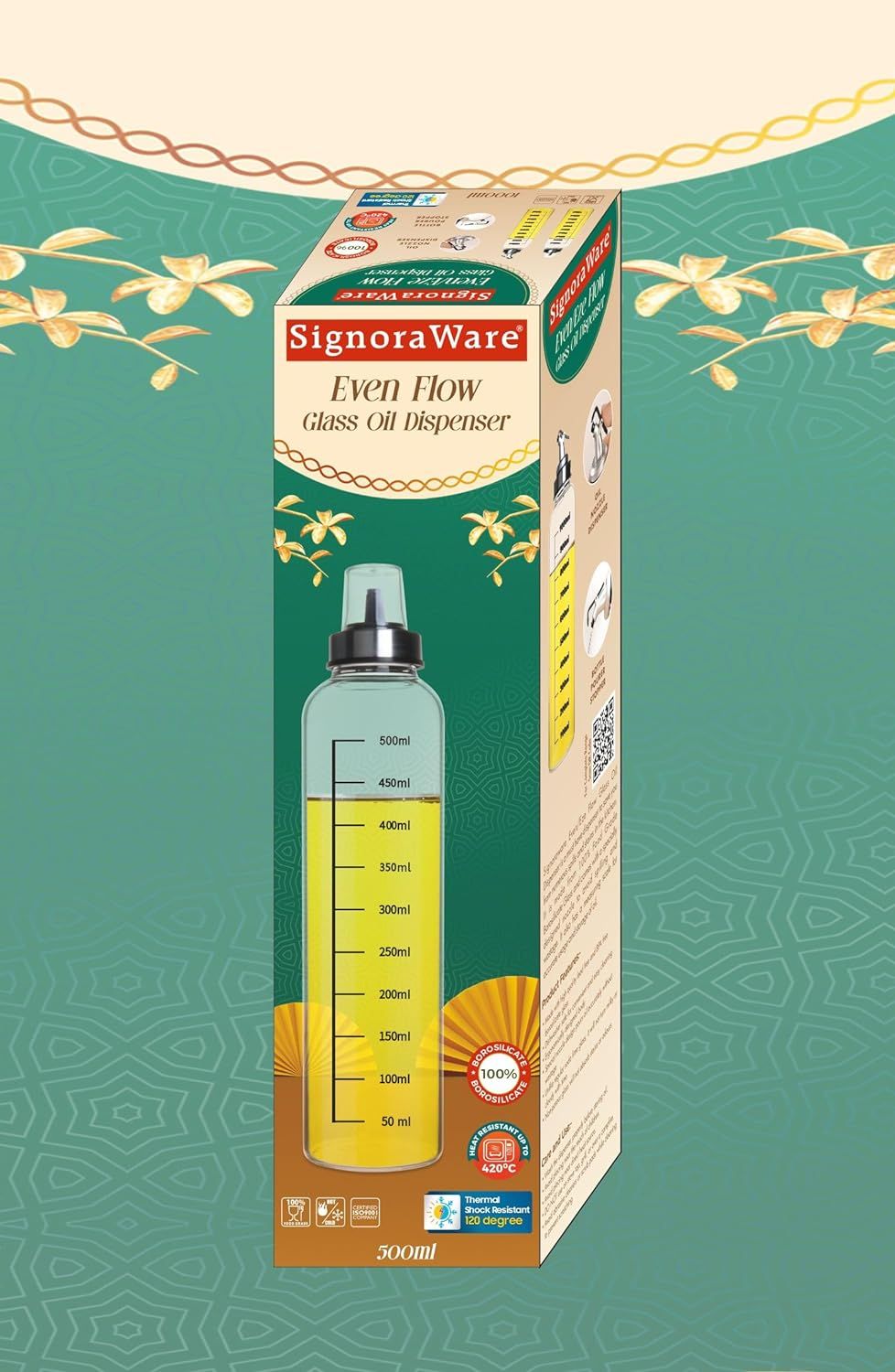 SignoraWare Even Flow Borosilicate Glass Oil Dispenser, 500Ml, 1452Clear