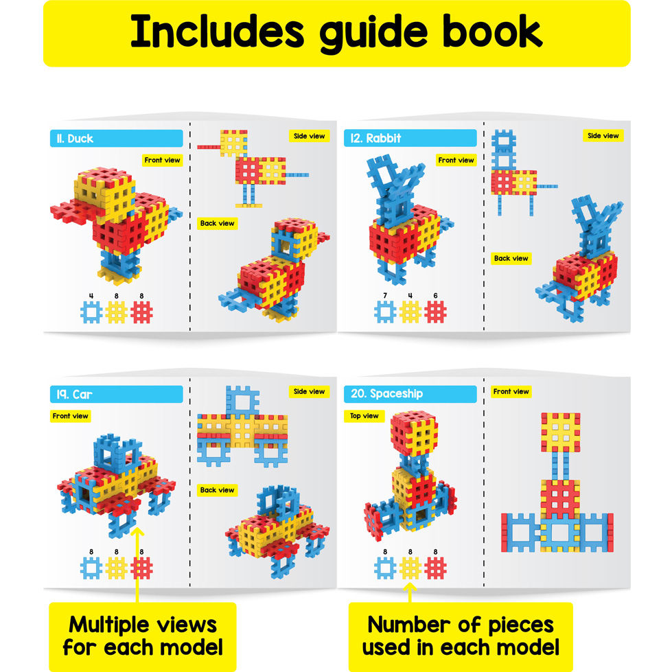 Bloxy Type 1 20 Models - Use Giant Plastic Blocks to make Animals, Birds, Vehicles, Buildings, etc