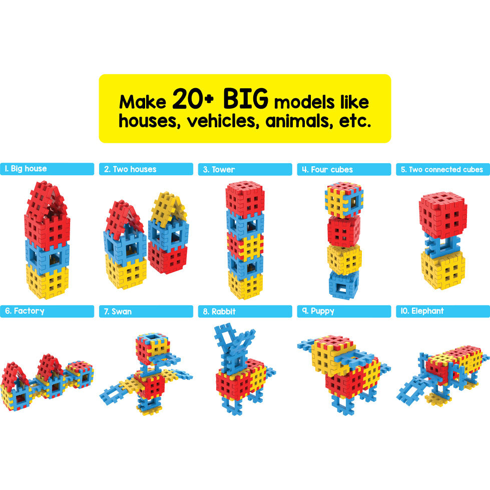 Bloxy Type 1 20 Models - Use Giant Plastic Blocks to make Animals, Birds, Vehicles, Buildings, etc