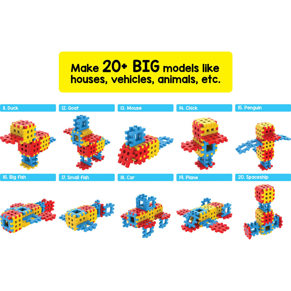 Bloxy Type 1 20 Models - Use Giant Plastic Blocks to make Animals, Birds, Vehicles, Buildings, etc