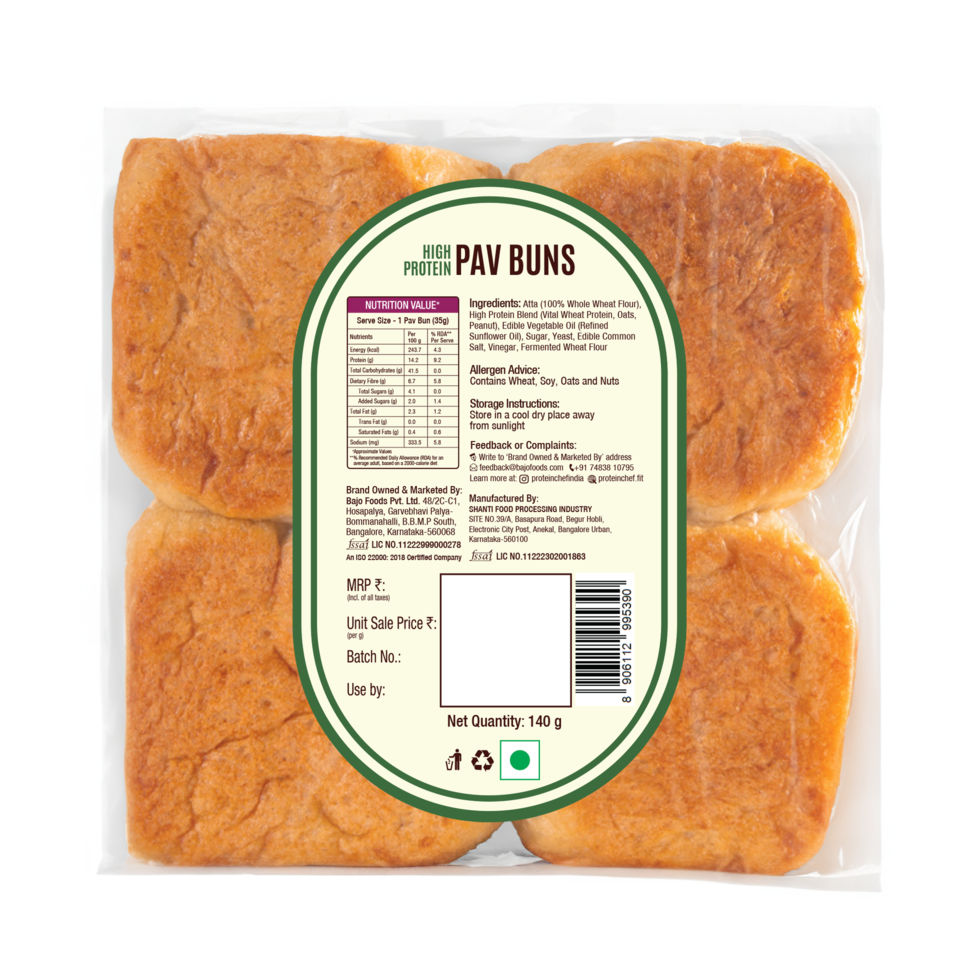 Protein Chef High Protein Pav Bun (Zero Maida, Multigrain) - Made with MP Sharbati Wheat