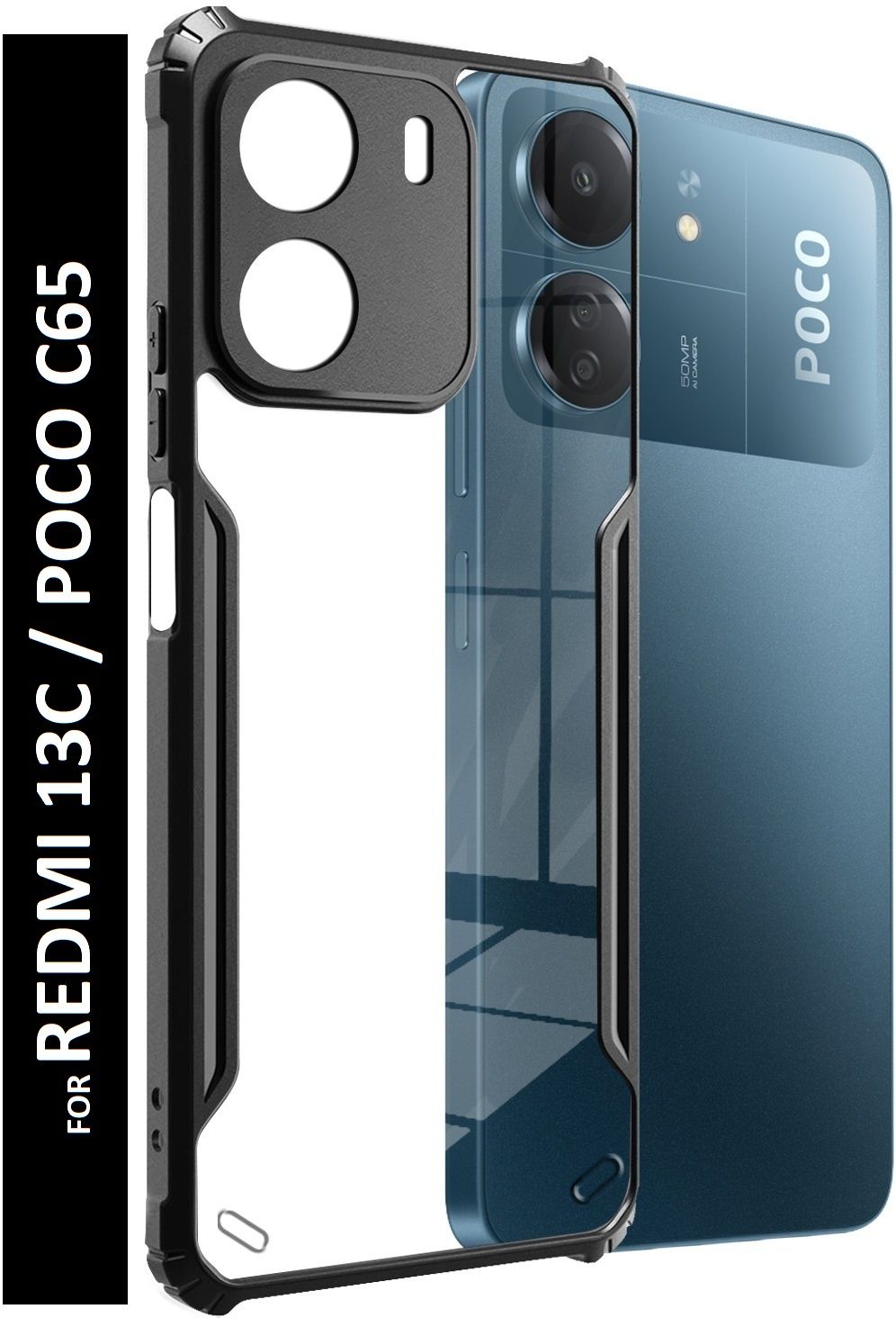 Kwine Case Redmi 13C 4G / Poco C65 Back Cover - Black Bordered Transparent Case
