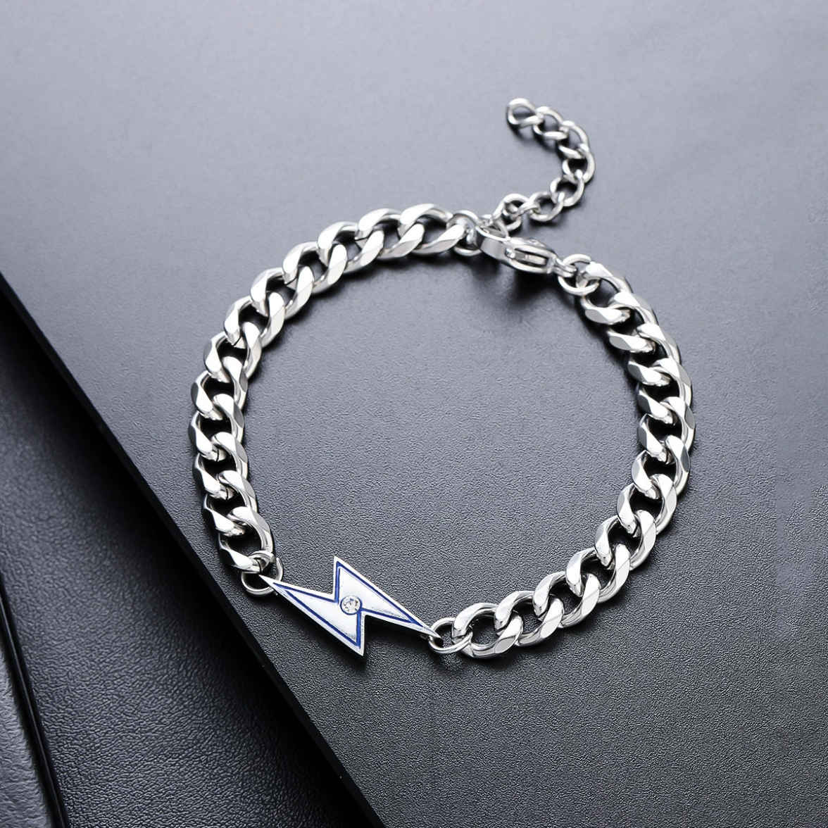 Estailo Fashion Lightning Bolt Bracelet with Thick Cuban Links for Men | MB00006