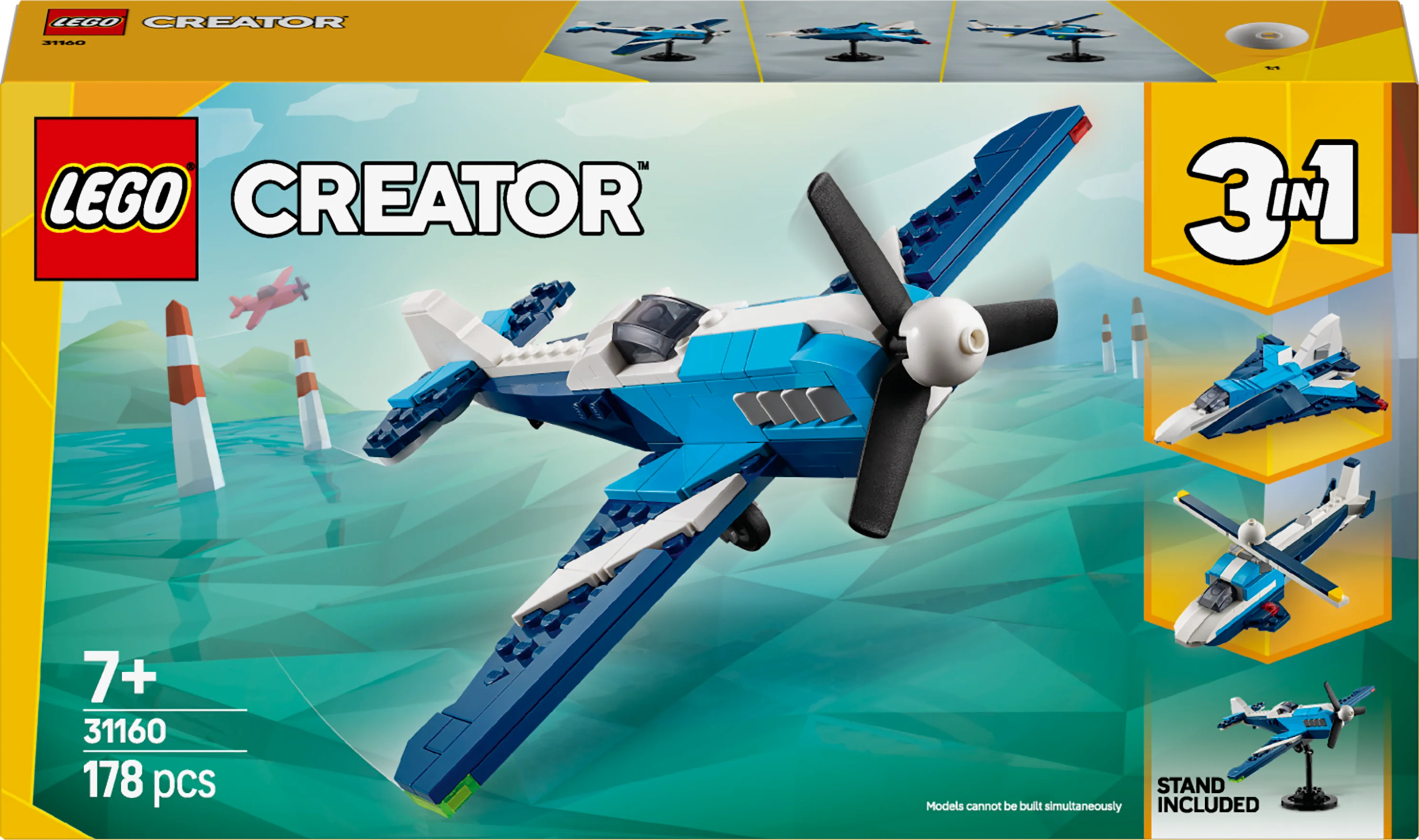 Lego Creator 3 in 1 Aircraft: Race Plane Toy Vehicle Playset 31160 Building Blocks Toys for 7Y+