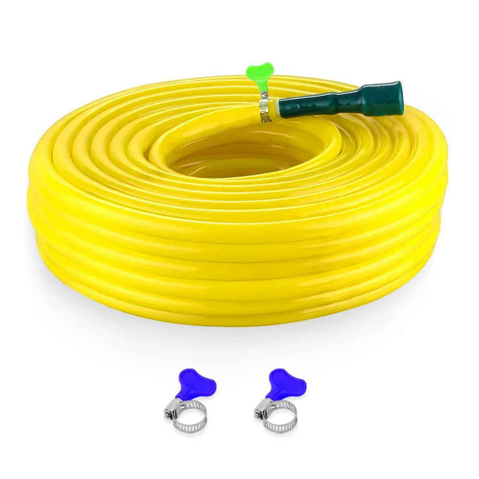 Cinagro Hose Pipe with Jet Spray Gun, Tap Adapter & 3 Clamps | 10 m - Yellow (Gardening, Car Washing)