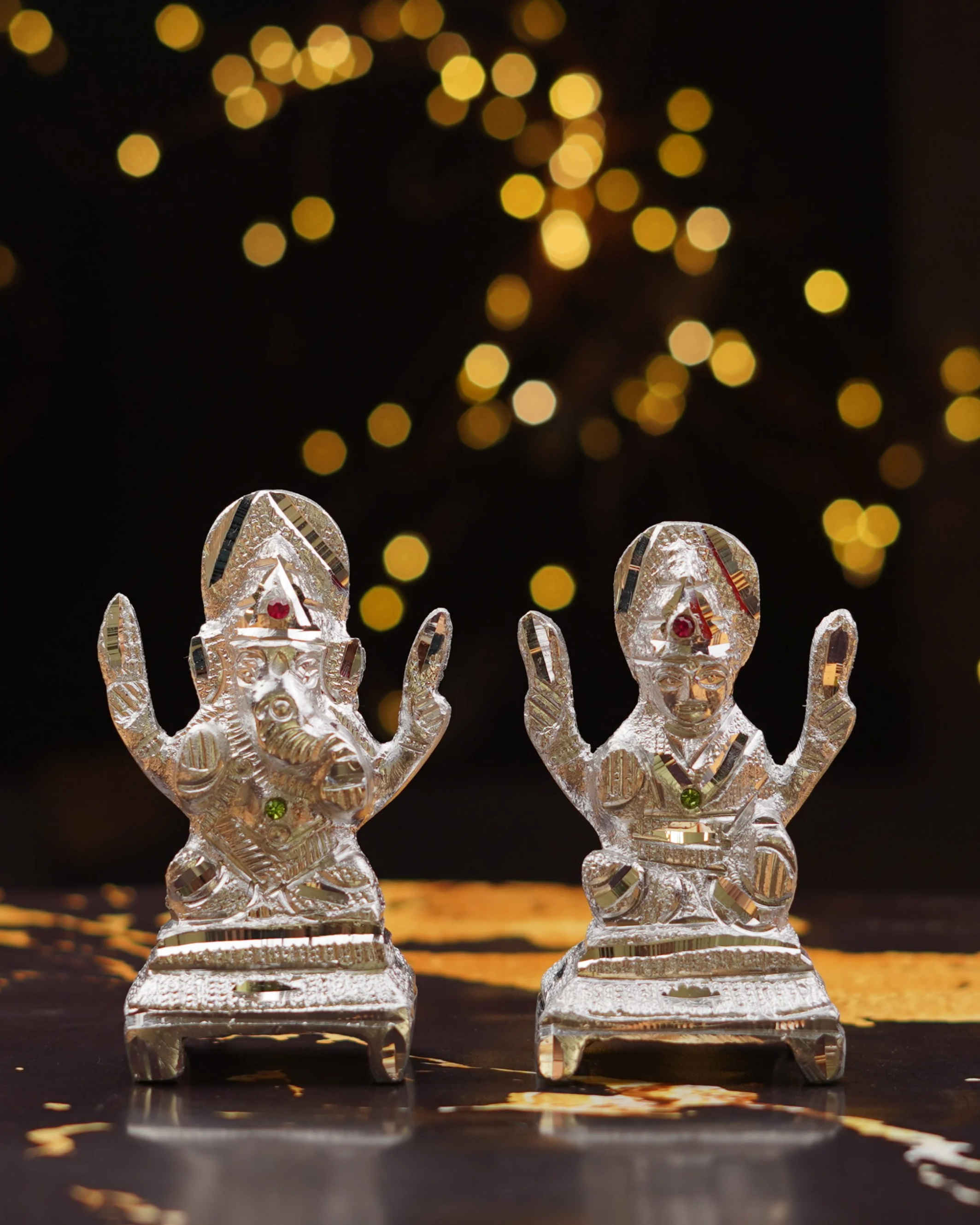 Lakshmi and Ganesh Silver Plated Idol | 4 Inch | ServDharm