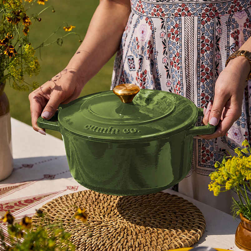 Cumin Co. Cast Iron Dutch Oven Biryani Pot | Green | 25 L Cumin Co. Cast Iron Dutch Oven Biryani Pot | Green | 25 L