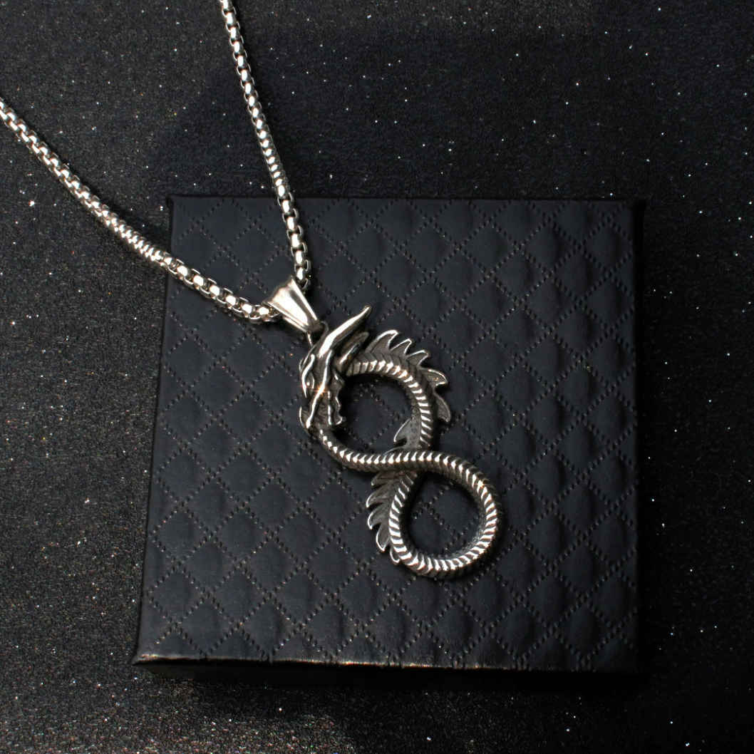Estailo Fashion Eternal Dragon Infinity Pendant Necklace Mens | MN00013