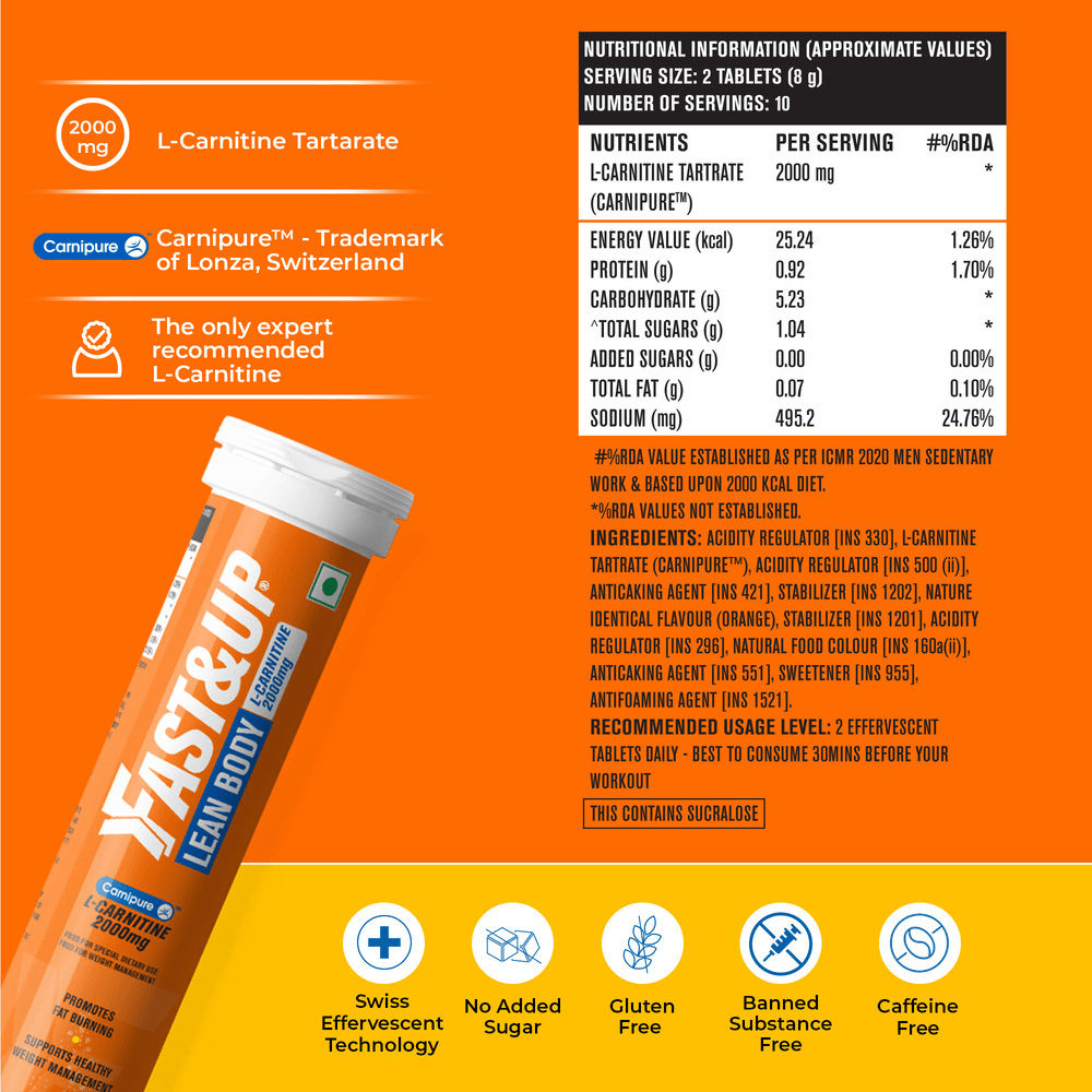 Fast&Up Fat Burner LCarnitine Lean Body 2000mg Orange Flavour