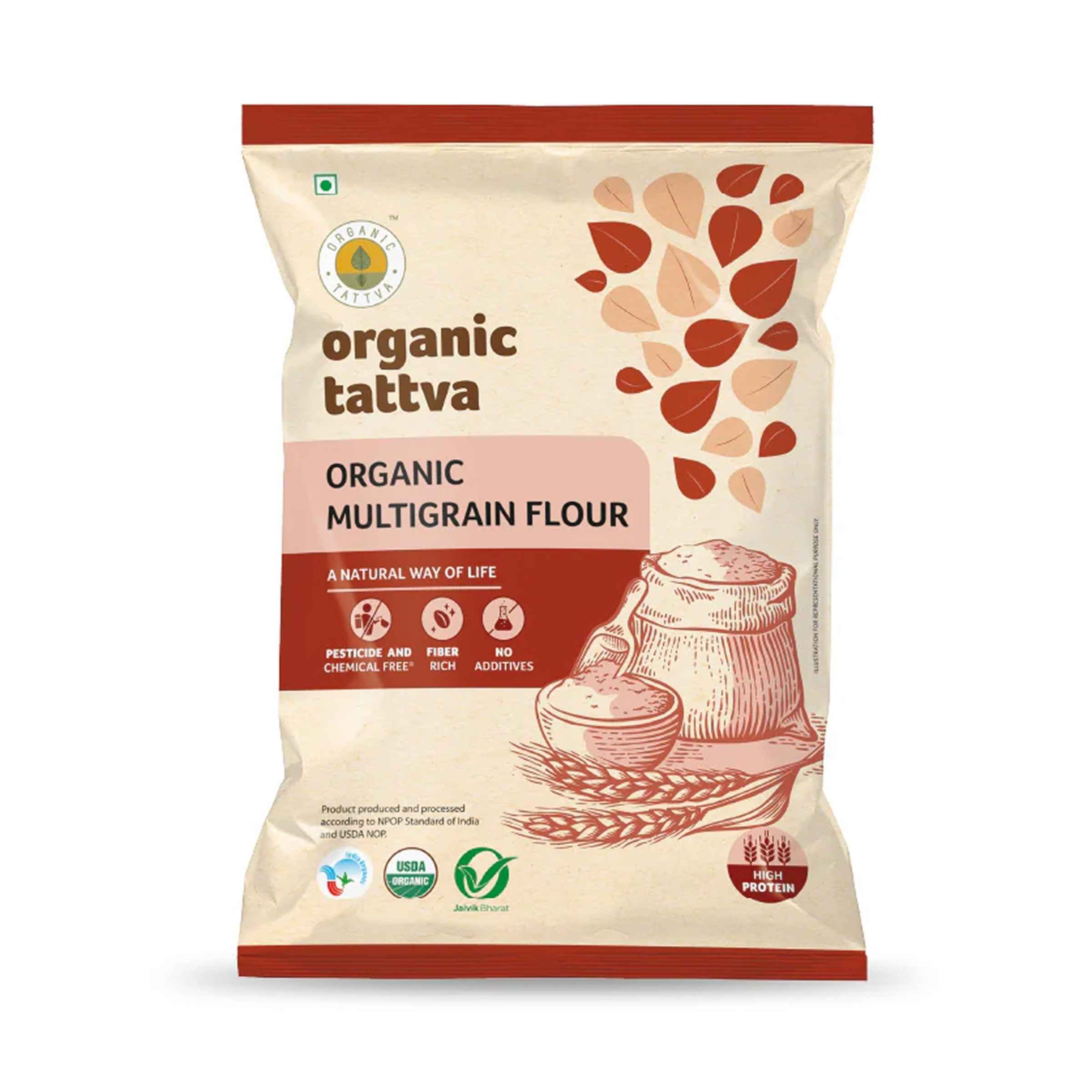 Organic Tattva Multigrain Flour | Gluten Free | 25% Multigrain, 75% Whole Wheat
