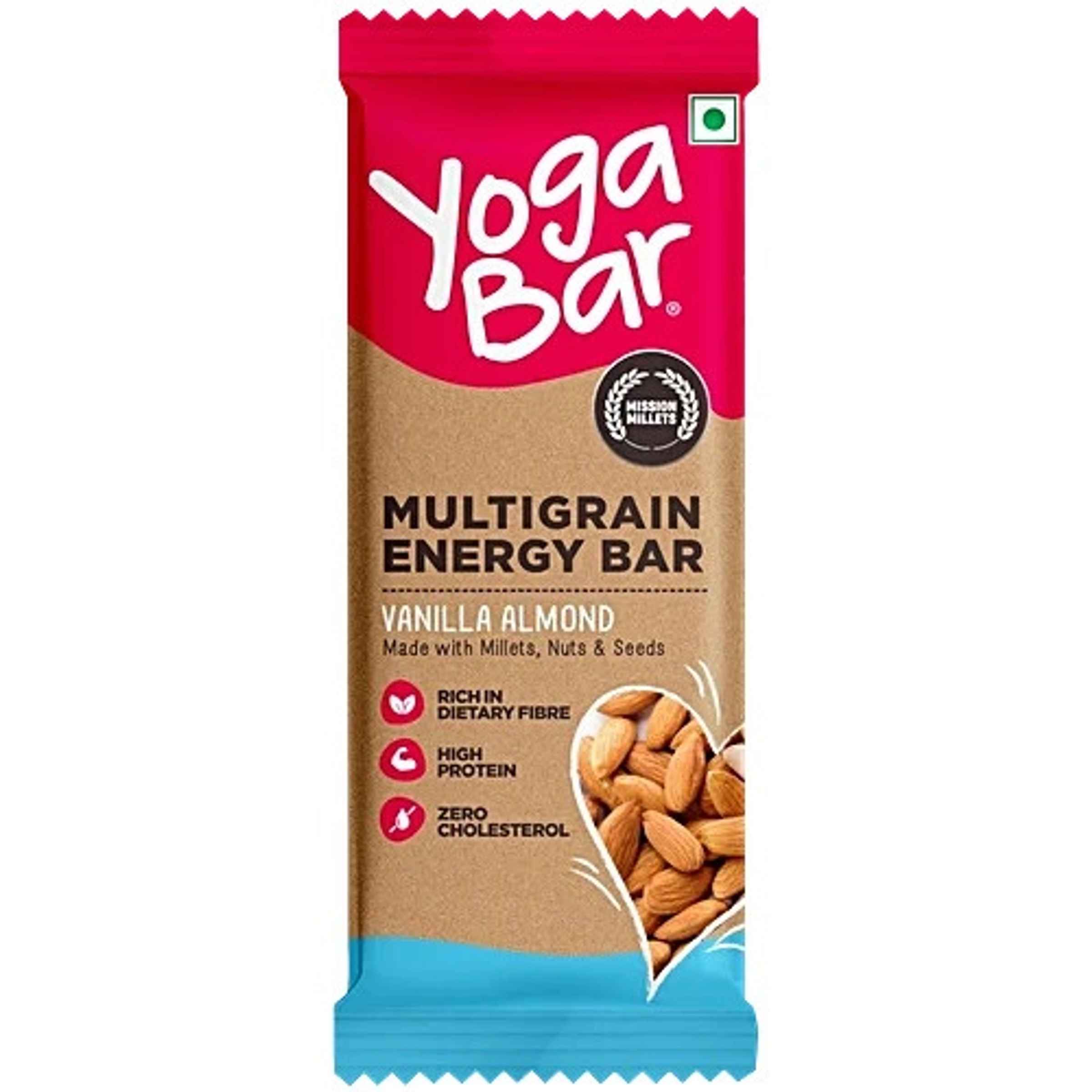 Yogabar Multigrain Energy Bars Vanilla Almond, Nuts, Oats and Millets, Gluten Free, Protein Bar