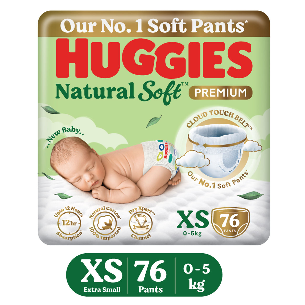 Huggies Natural Soft Premium Baby Diapers | Pant Style | XS | 76 pcs