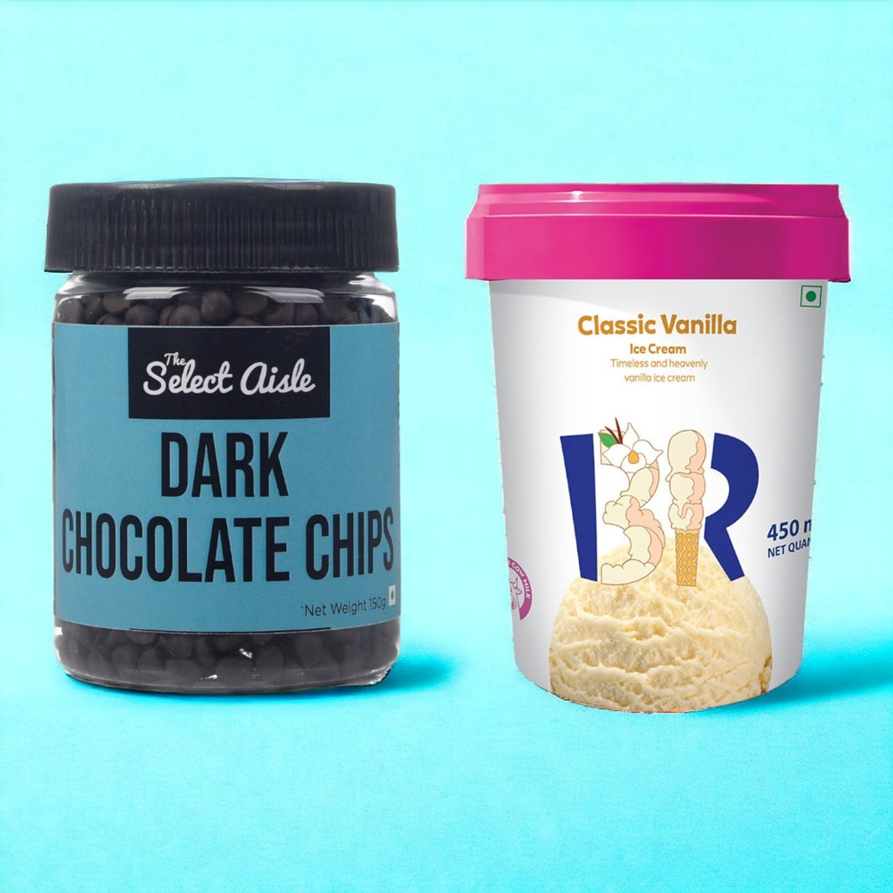 The Select Aisle Dark Chocolate Chips(150gms) & Baskin Robbins Classic Vanilla Ice Cream(450ml) Combo