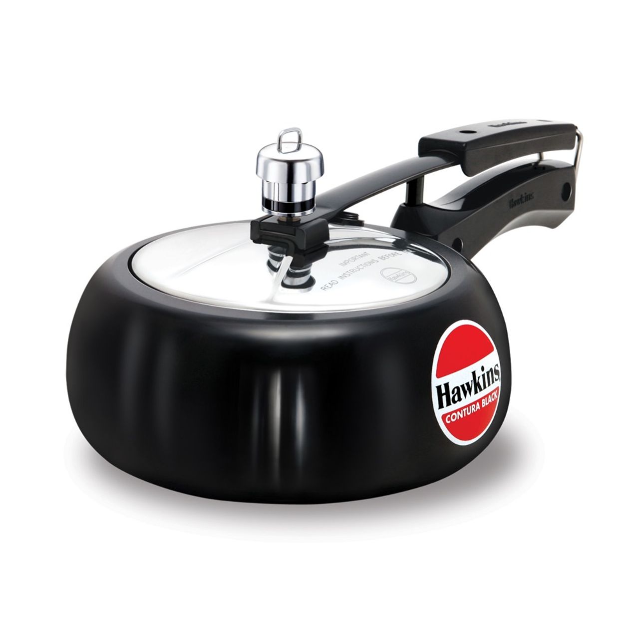Hawkins 2 Litre Contura Black Pressure Cooker Hard Anodised Inner Lid Cooker Small - Black