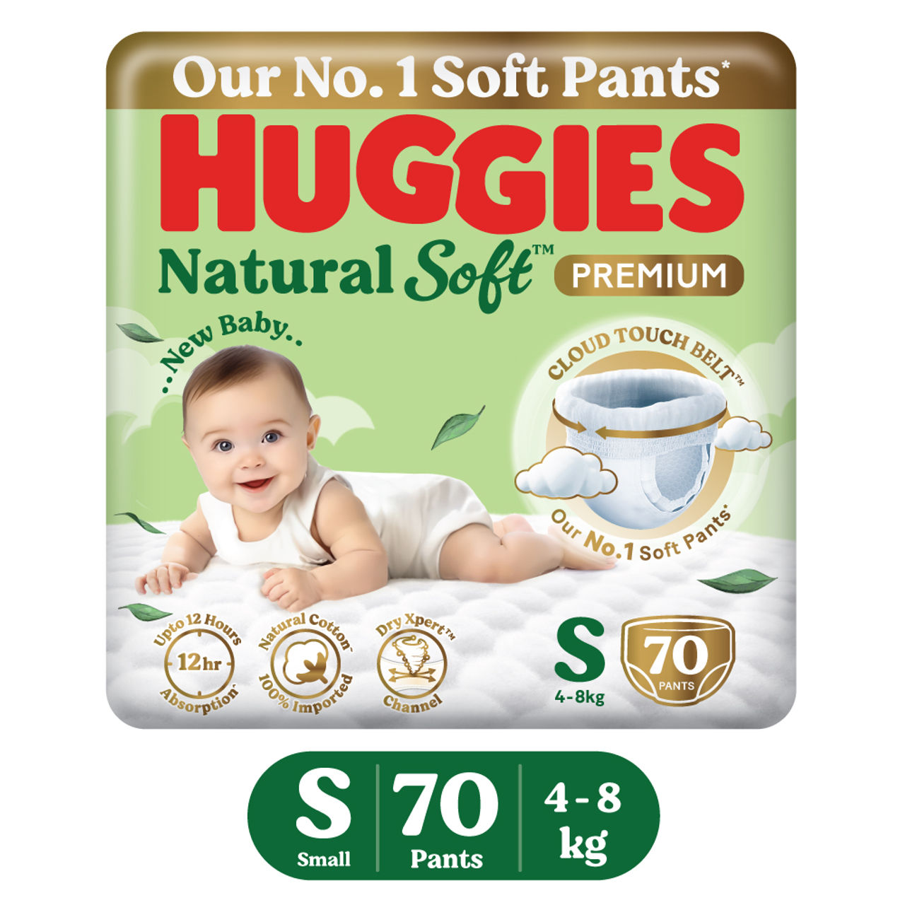 Huggies Natural Soft Premium Baby Diapers | Pant Style | S | 70 pcs
