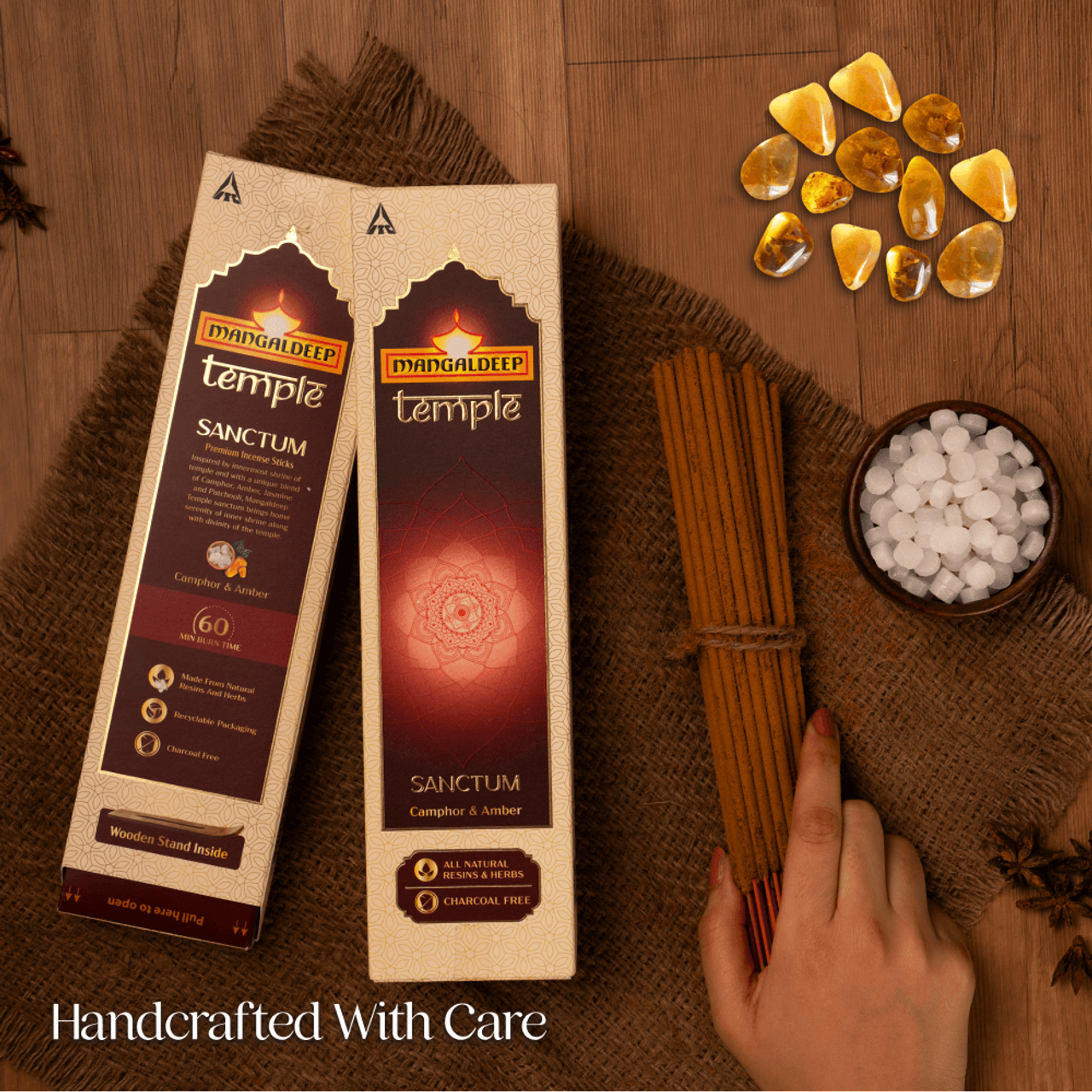 Mangaldeep Temple Sanctum - With Camphor & Amber Infused Fragrances - Hand Rolled Premum Incense