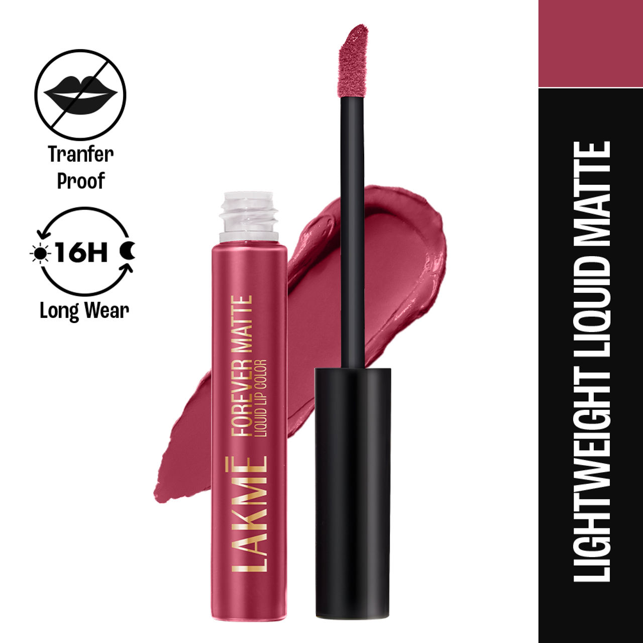 Lakme Forever Matte Liquid Lip, 16hr Lipstick, Lightweight & transferproof - Pink Glam