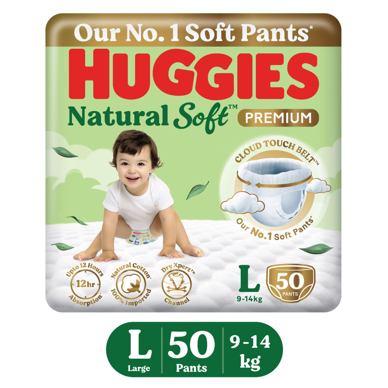 Huggies Natural Soft Premium Baby Diapers | Pant Style | L | 50 pcs