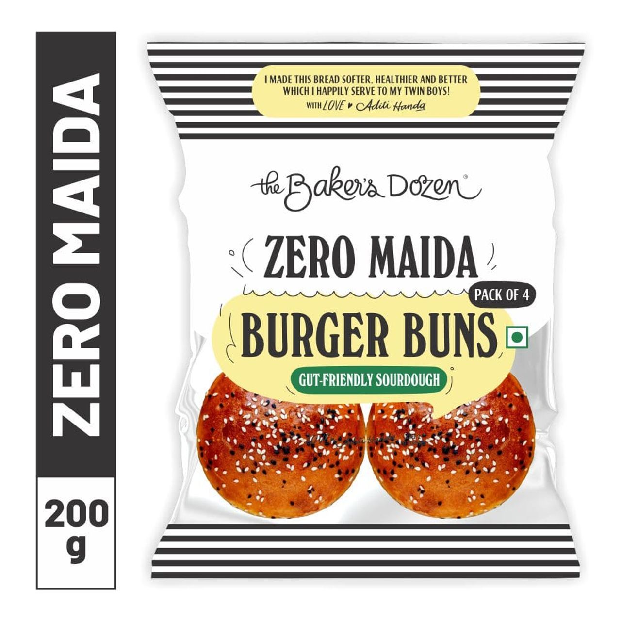 The Baker's Dozen Zero Maida Burger Buns No Palm Oil No Preservative 100% Wholehwheat
