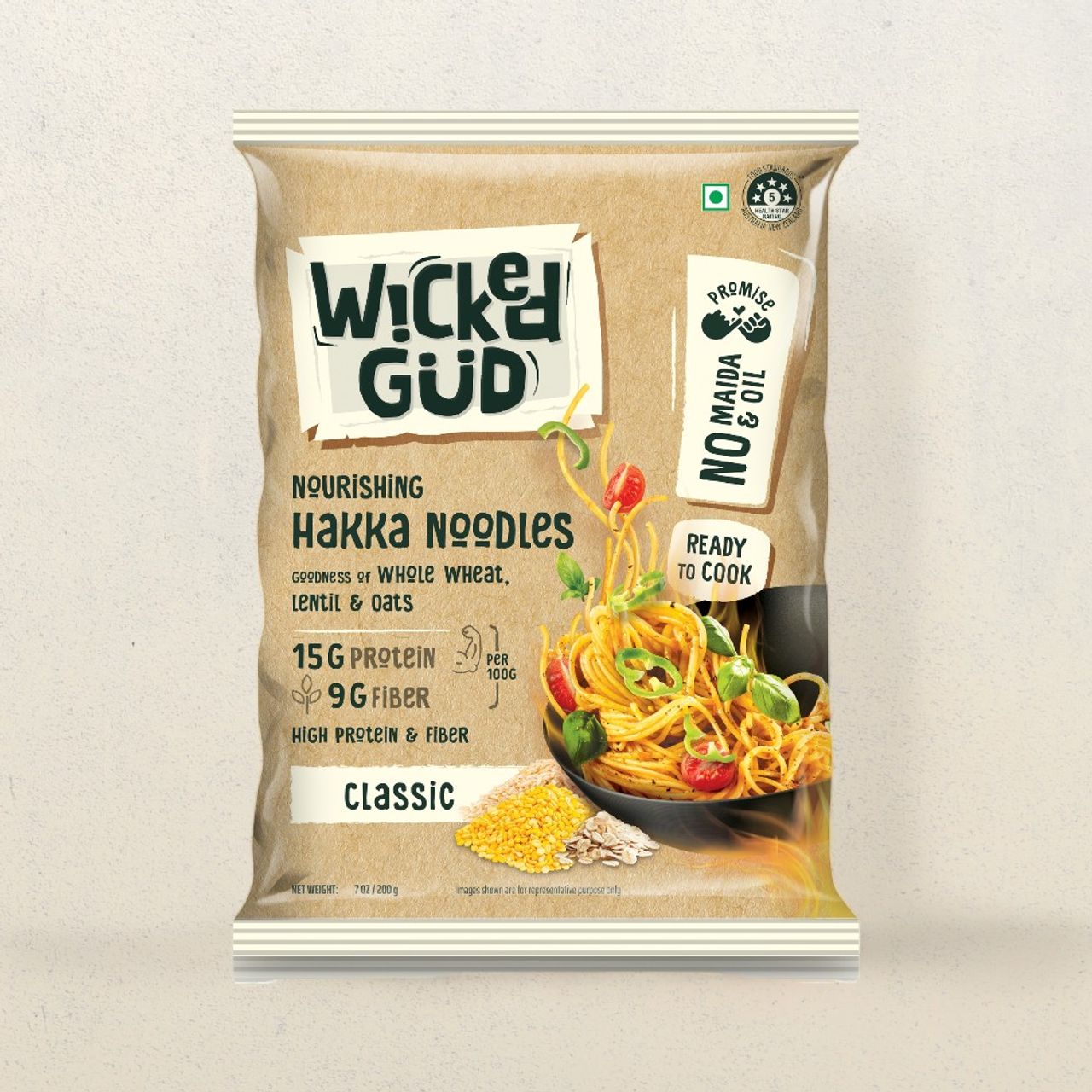 Wickedgud Multigrain Hakka Noodles | No Maida | No Oil | High Protein | High Fiber