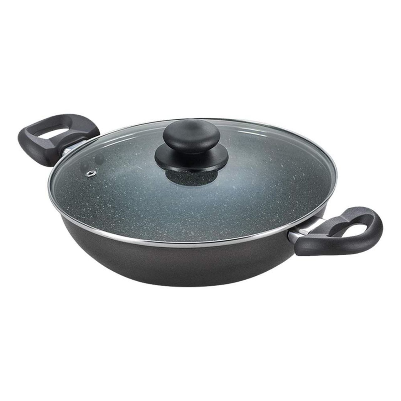 Prestige Omega Deluxe Kadai Granite Non-Stick With Glass Lid, 24Cm, 2.4 L (Black)