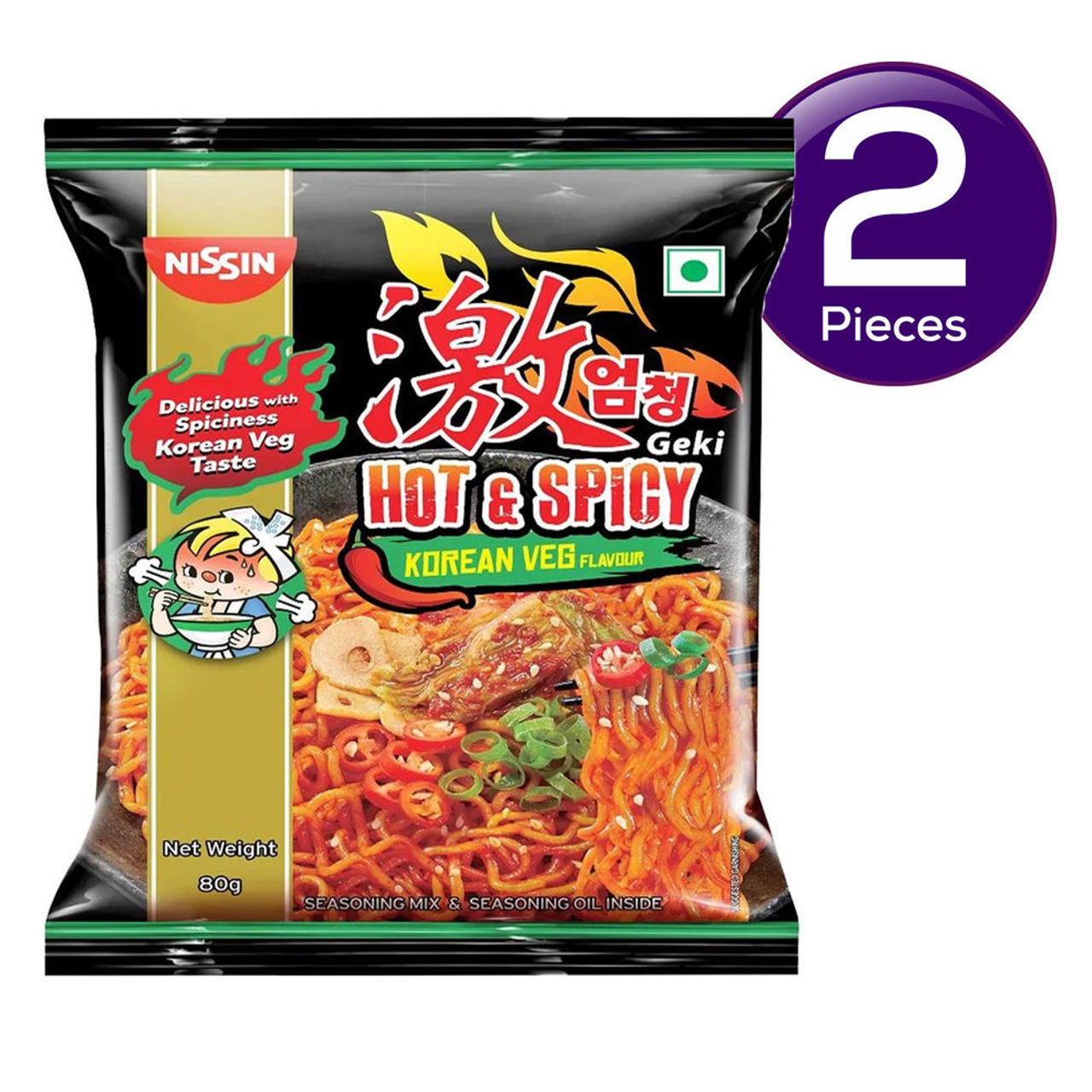 Nissin Geki - Hot and Spicy Korean Veg Flavoured Ramen Instant Noodles 80 g Combo