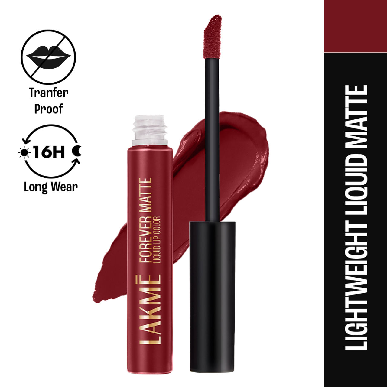 Lakme Forever Matte Liquid Lip, 16hr Lipstick, Lightweight & transferproof - Crimson Rose