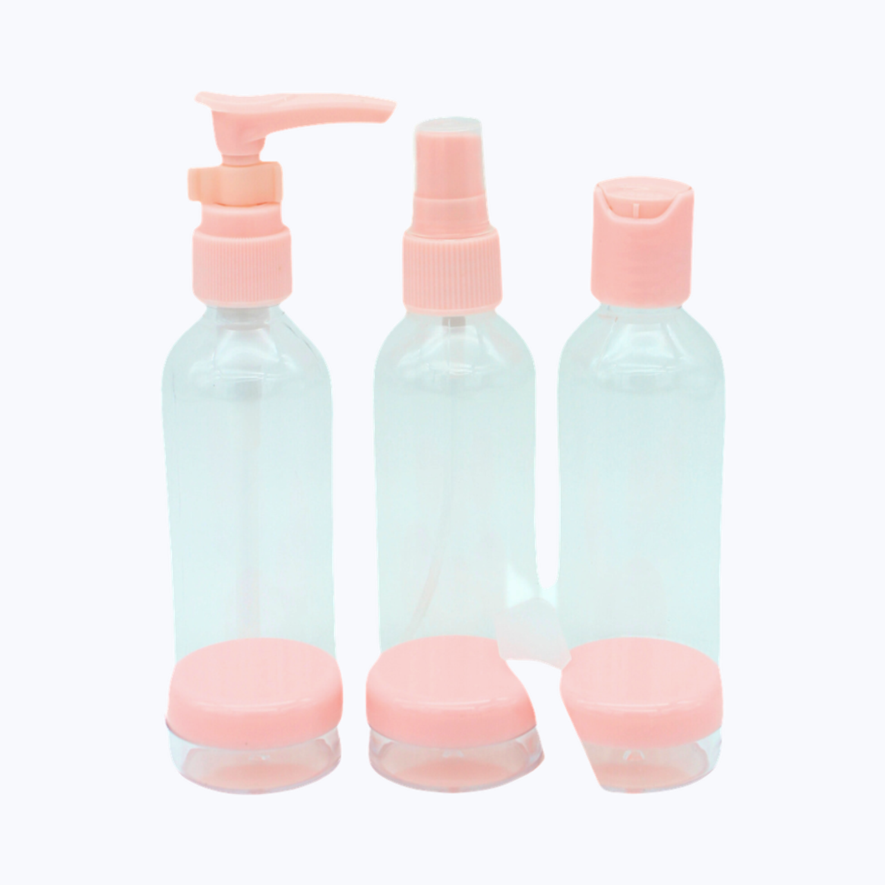 Plastic Multipurpose Cosmetic Travel Pouch Kit with 3 Empty Refillable Bottles and 3 Jars