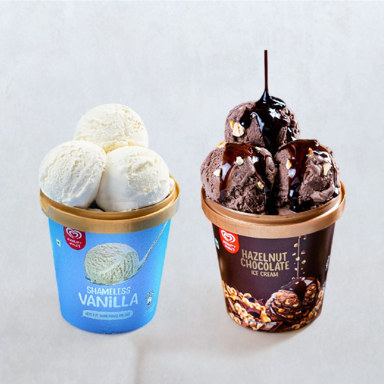 Kwality Wall'S Shameless Vanilla Tub(700ml) & Kwality Wall'S Hazelnut Chocolate Ice Cream Tub (500ml) Combo
