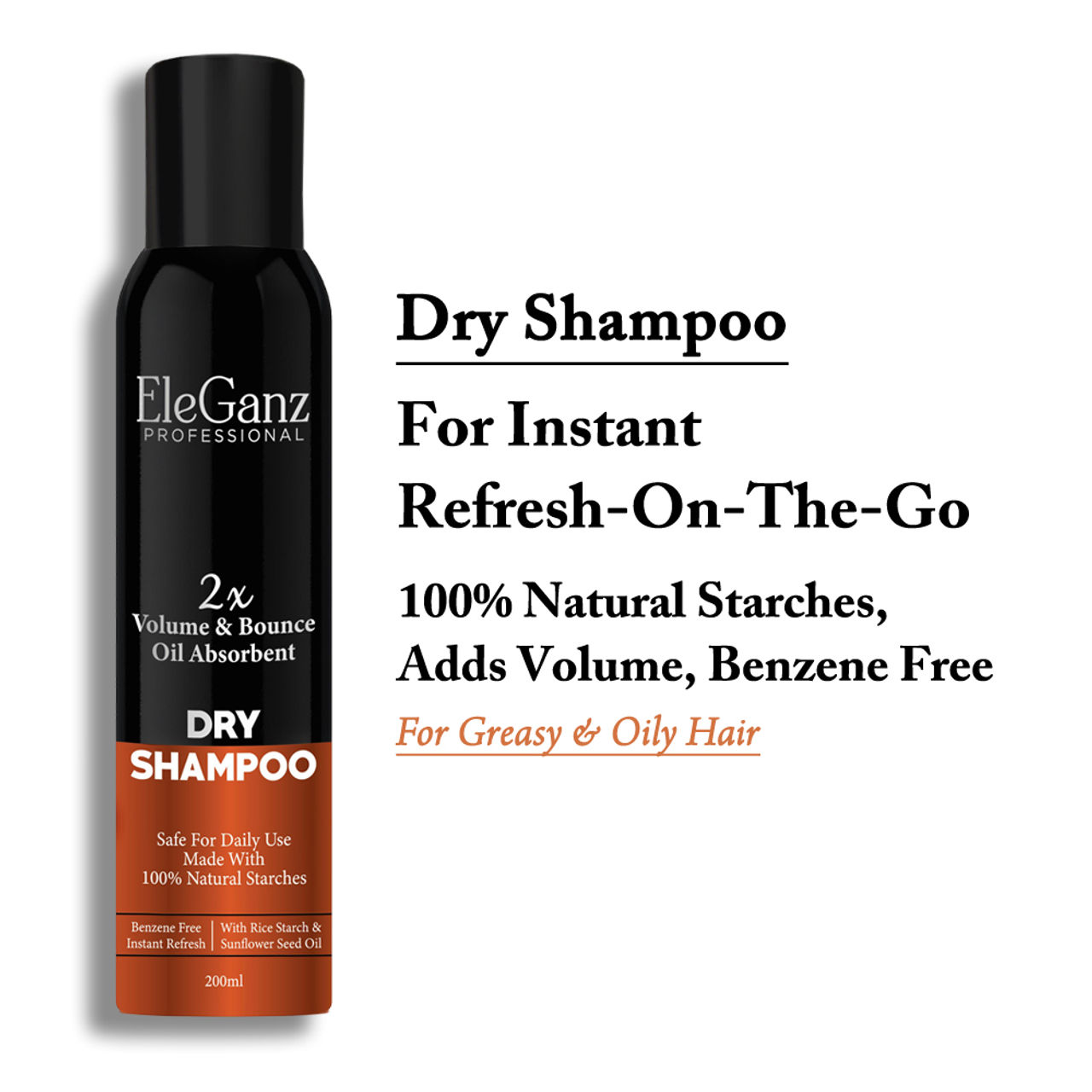 Eleganz Professional Dry Shampoo | Instantly Refresh & Add Volume| Benzene-Free | Leaves No Residue