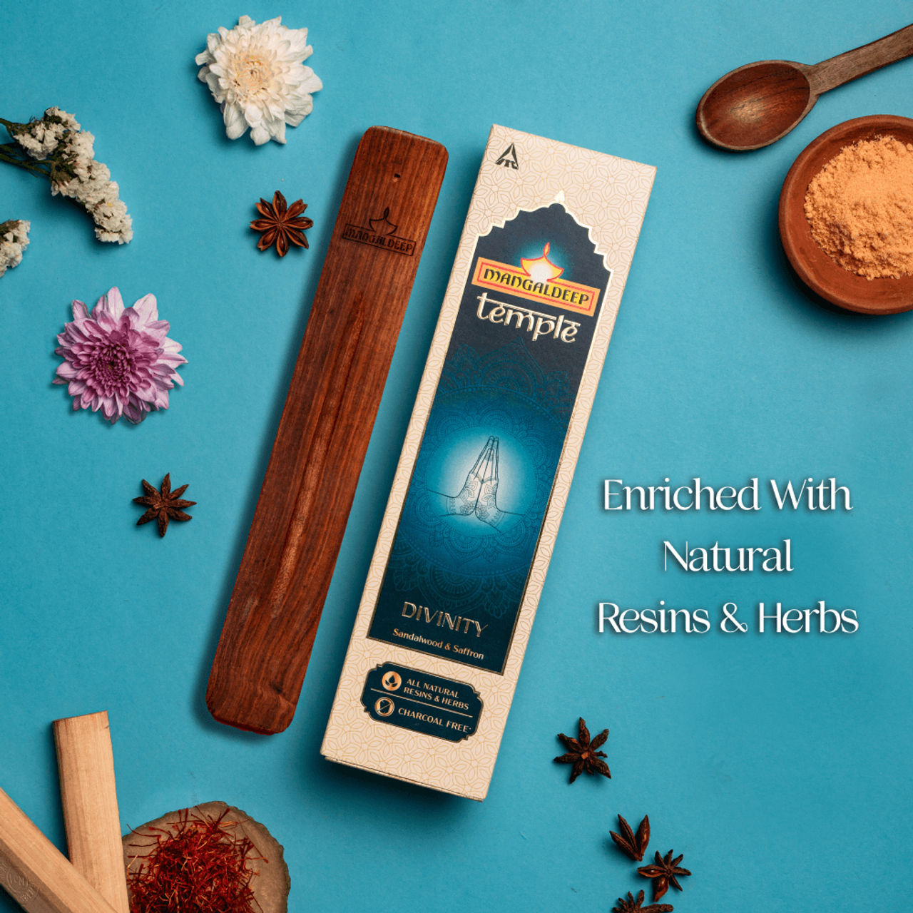 Mangaldeep Temple Divinity Sandalwood & Saffron Infused Fragrances - Hand Rolled Premum Incense
