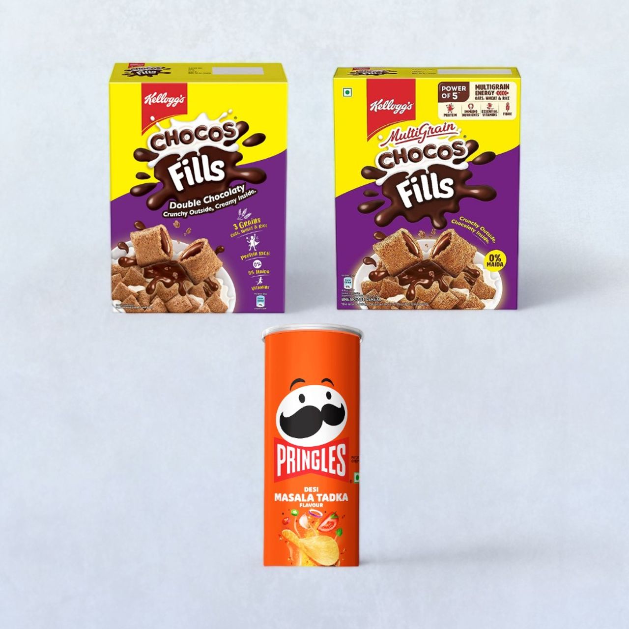 Kellogg's Choco Fills Double Chocolaty(250 gms) & Pringles Chips - Desi Masala Tadka(107 gms) Combo