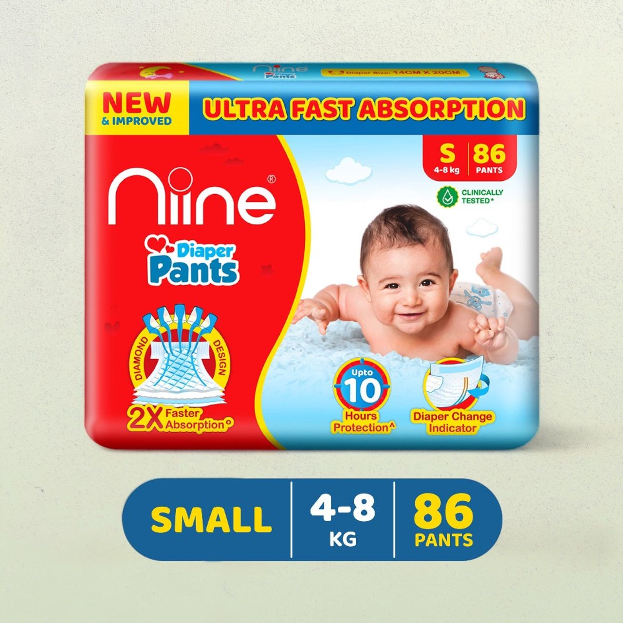 NIINE Baby Diaper Pants For Kids | White | S (4 - 8 kg)