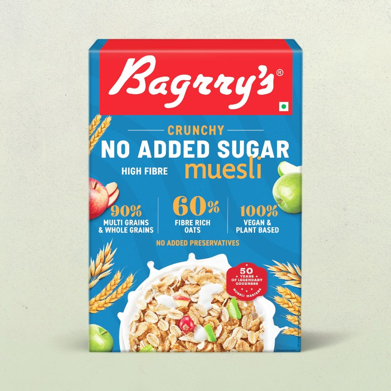 Bagrry's Crunchy No Added Sugar 0% Diet Muesli with High Fibre|100% Vegan & Plant Based