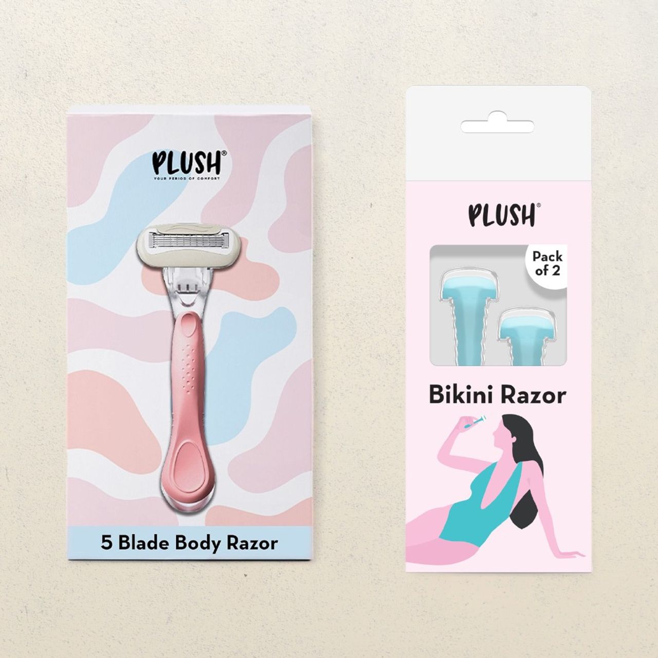Plush Body Razor(1pc) & Plush Bikini Razor(2pc) Combo