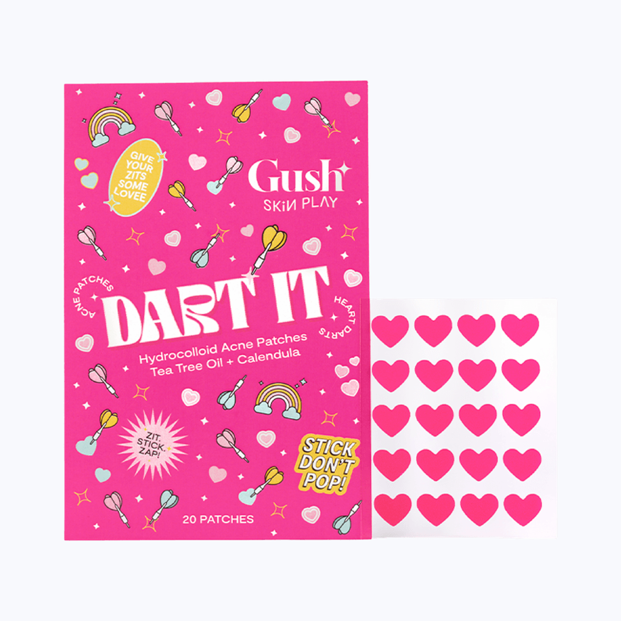 Gush Beauty Dart It Hydrocolloid Pimple Patches | For Healing Acne, Zits and Blemishes | Pink Heart