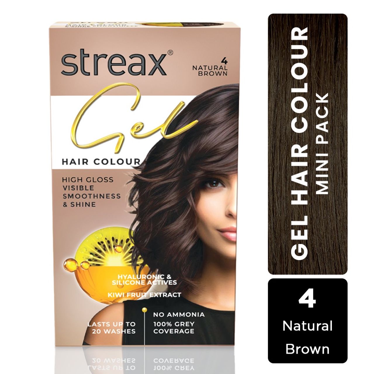 Streax Gel Hair Colour For Women, Natural Brown 4 |100% Grey Coverage