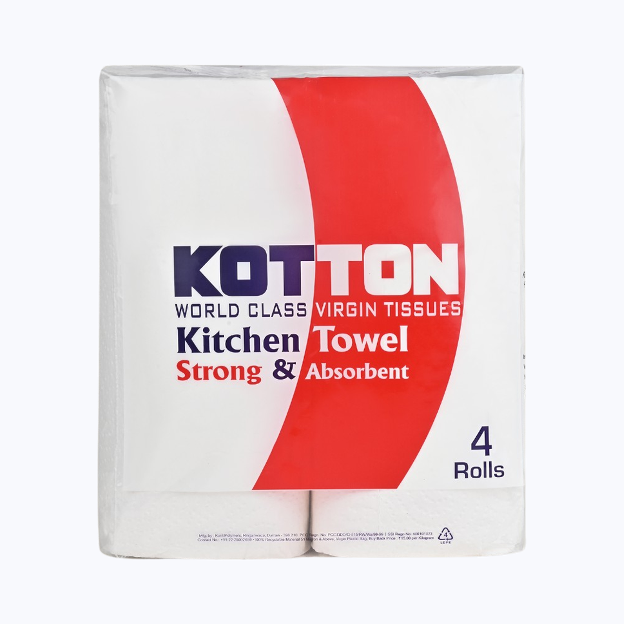 Kotton Kitchen Towel 2 Ply - 100% Virgin Pulp/Paper, 60 pulls