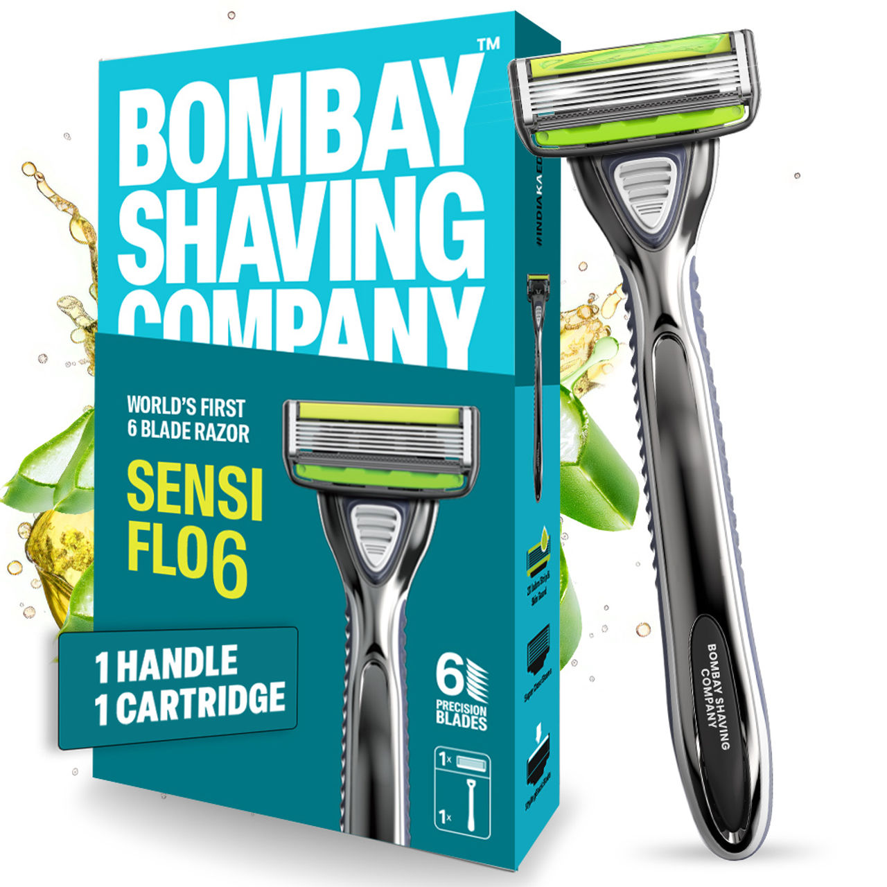 Bombay Shaving Company Sensiflo 6 Razor For Men With Aloe And Vit E Strip, 6-Blade Sensitive Razor
