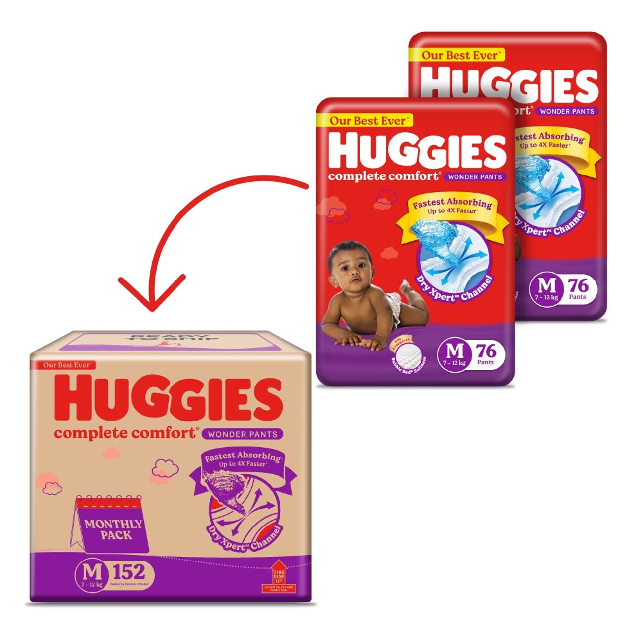 Huggies Wonder Pants Baby Diapers | Pant Style | M | 152 pcs