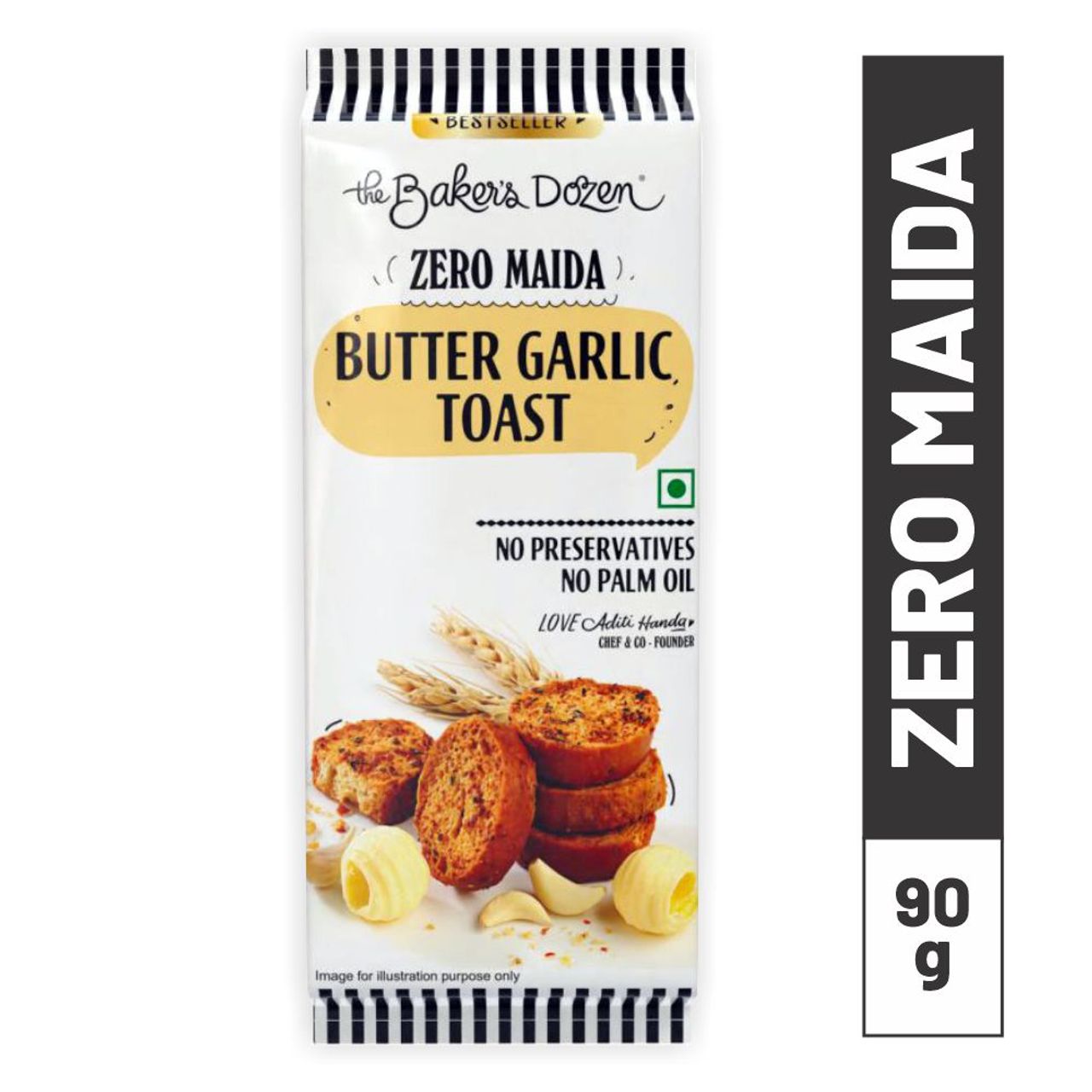 The Baker's Dozen Zero Maida Butter Garlic Toast Baked Snack No Palm Oil No preservatives 100% Wholewheat