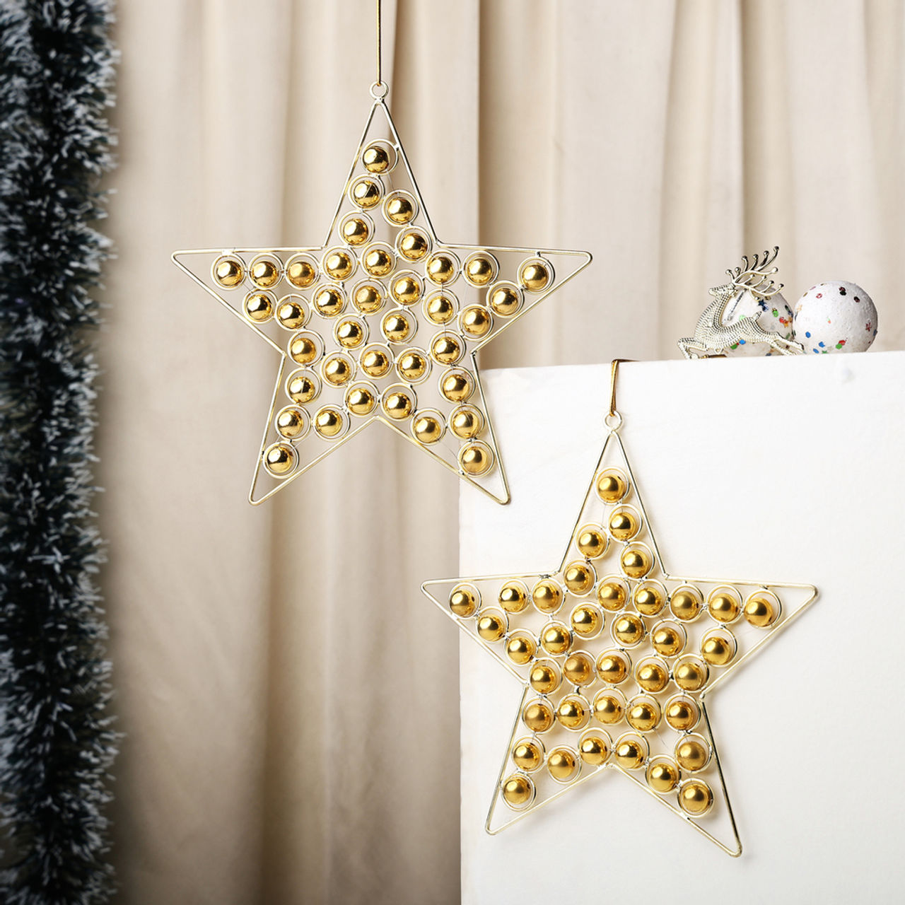 Urban Born Set Of 2 Metal Christmas Star Hanging Ornament For Christmas Decor
