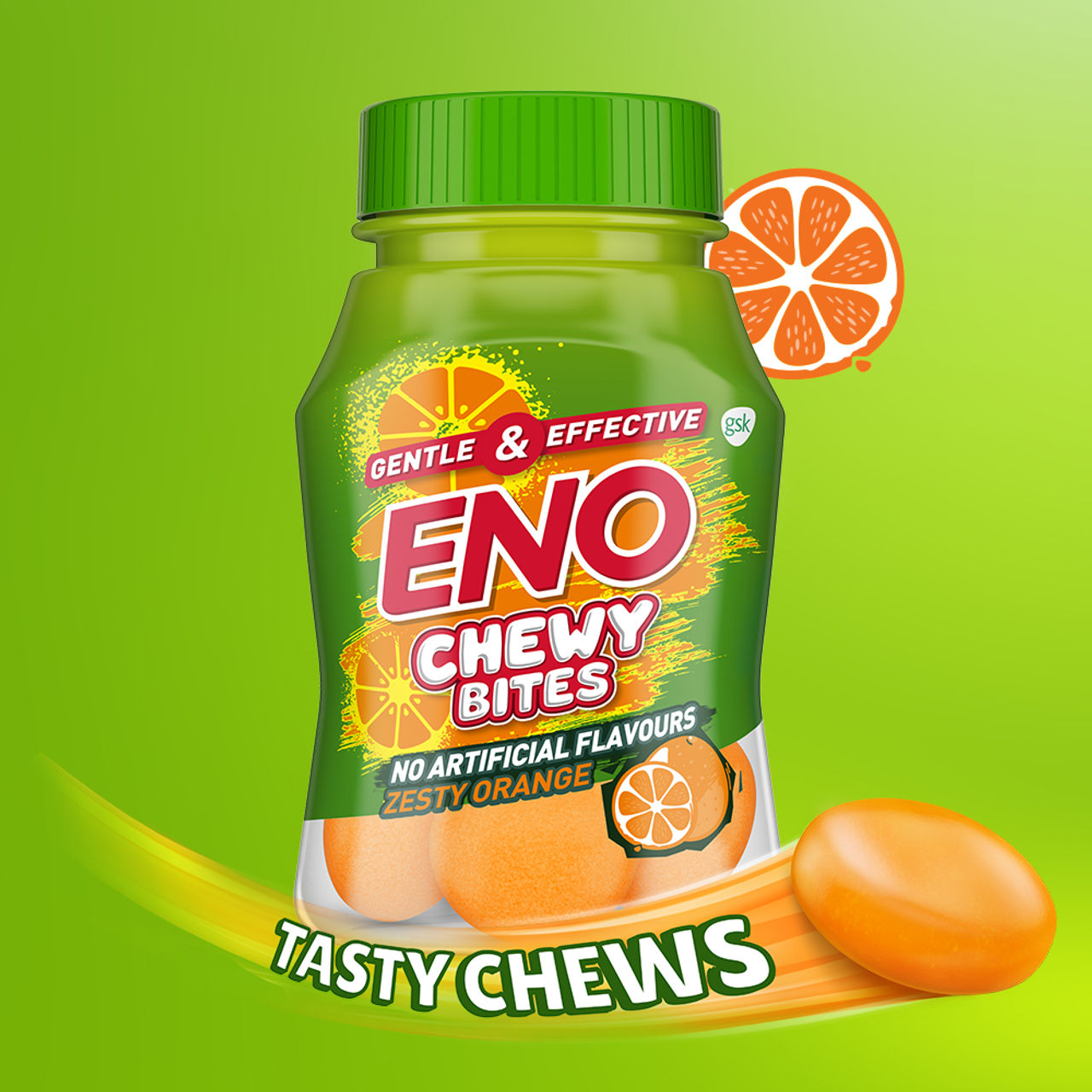 ENO Chewy Bites Tasty Chewable Antacid For Gentle & Effective Relief From Acidity Zesty Orange