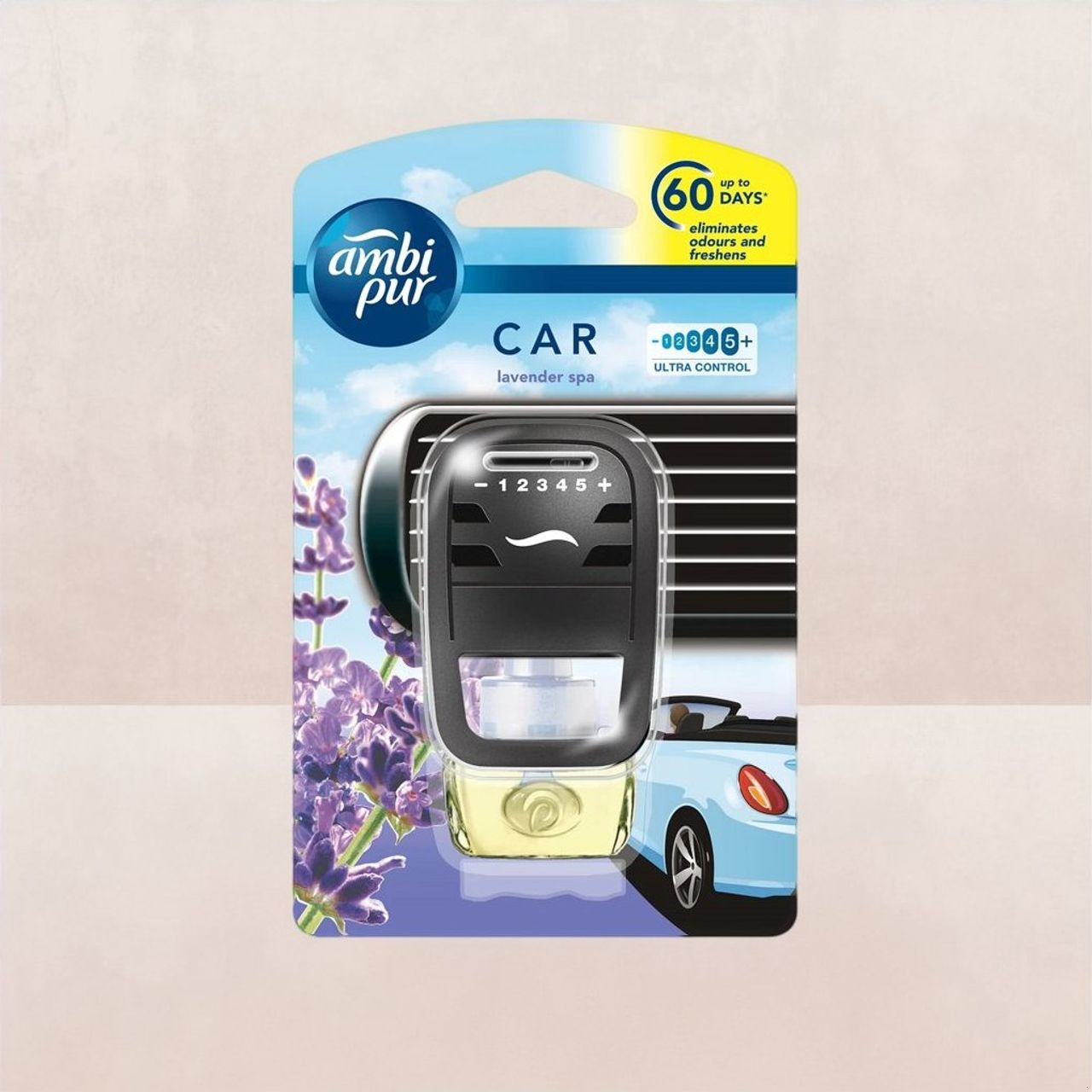 Ambipur Lavender Car Air Freshener Starter Kit | 1 Diffuser + 1 Perfume Bottle