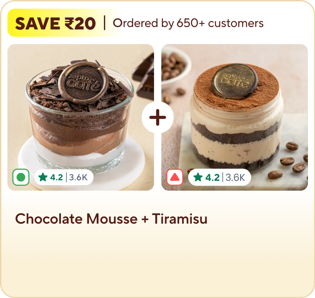 Chocolate Mousse (1pc) & Tiramisu (1pc) Combo   