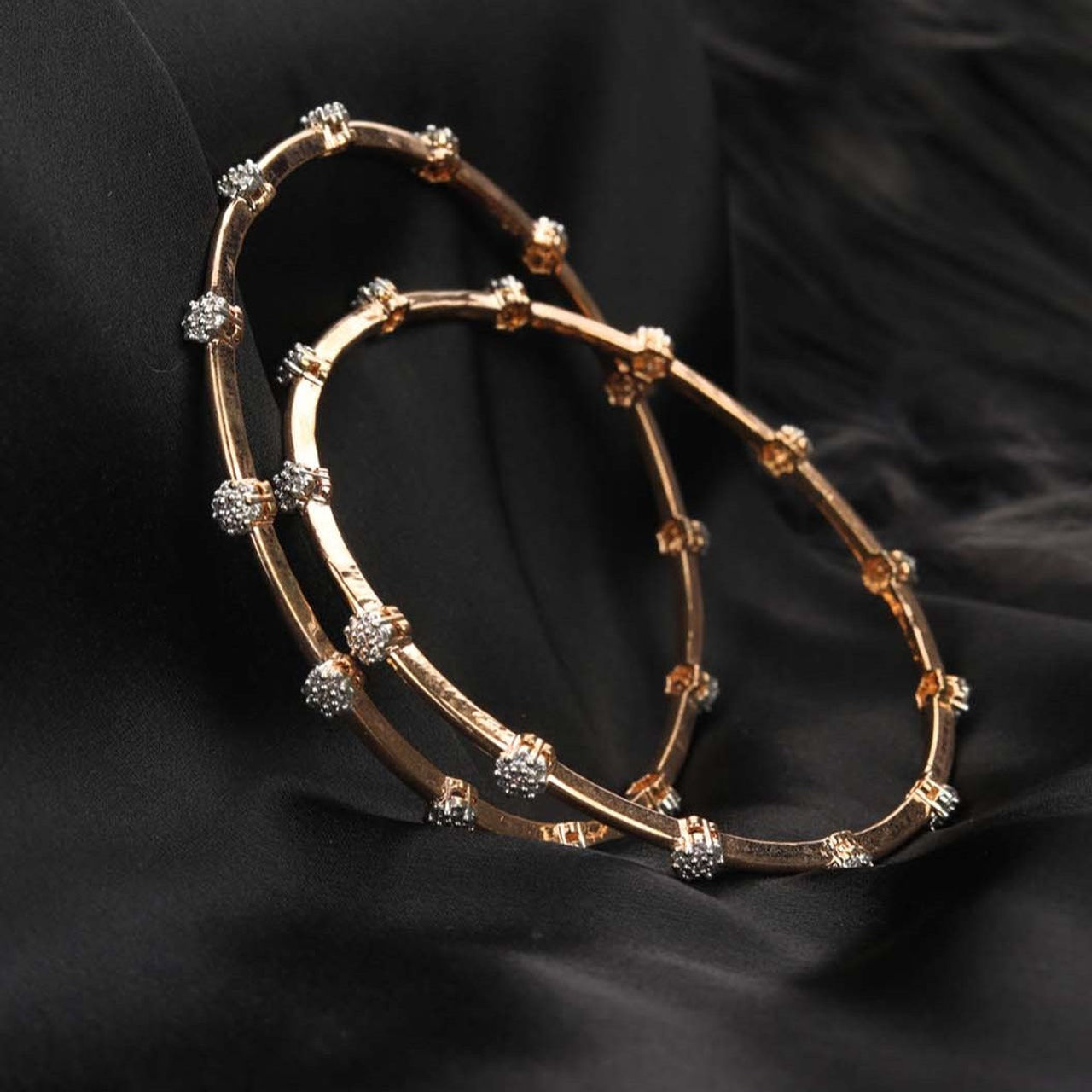 Priyaasi Rosy Refresh - Set Of 2 American Diamond Rose Gold Plated Bangles Set - Size 2.4