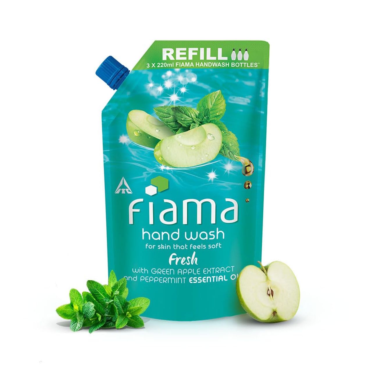 Fiama Fresh Hand Wash,Peppermint Oil & Green Apple Extract Handwash-Refill Pack- Pouch