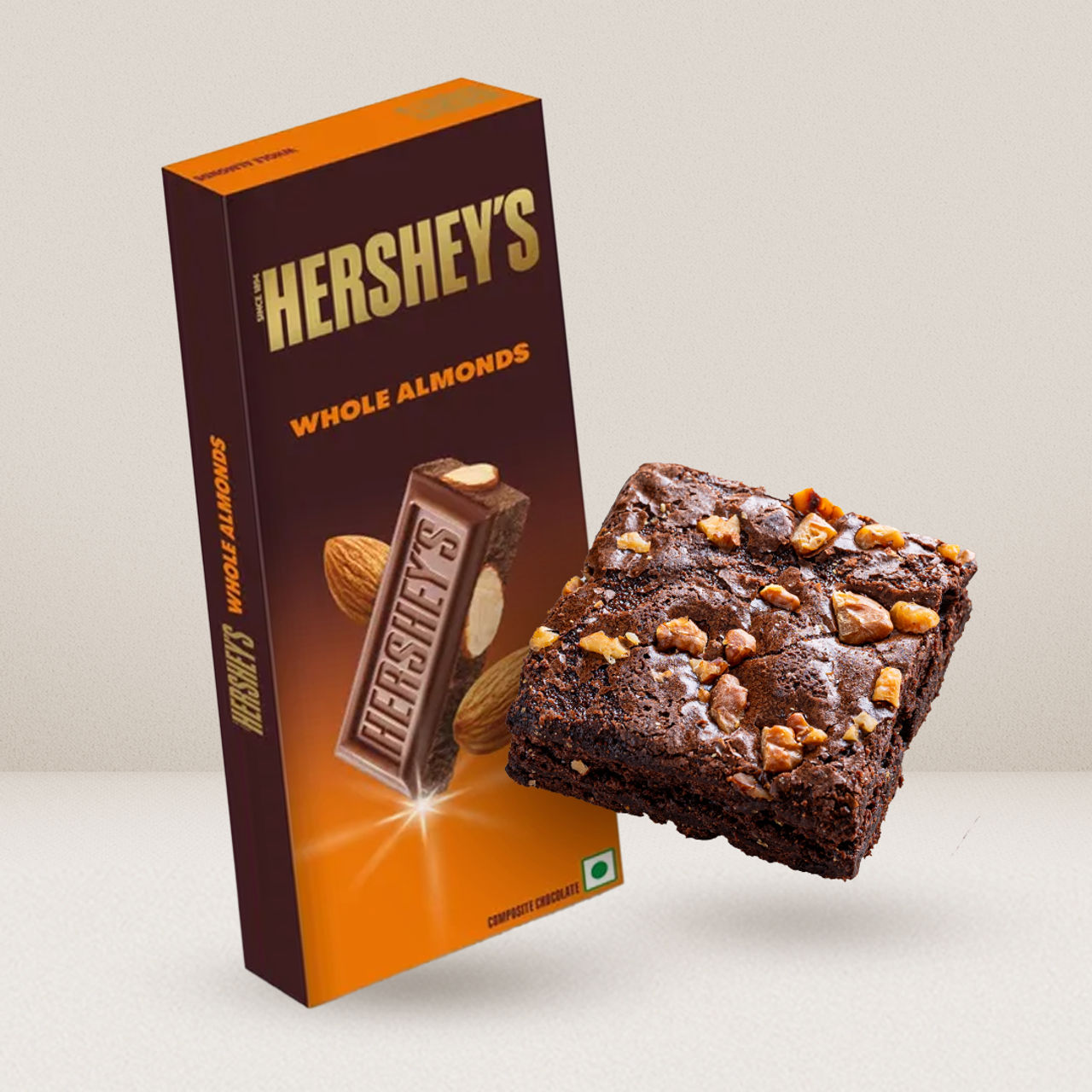 Hershey'S Whole Almonds Chocolate Bar & Chocolate Walnut Brownie With Caramel Sauce Combo