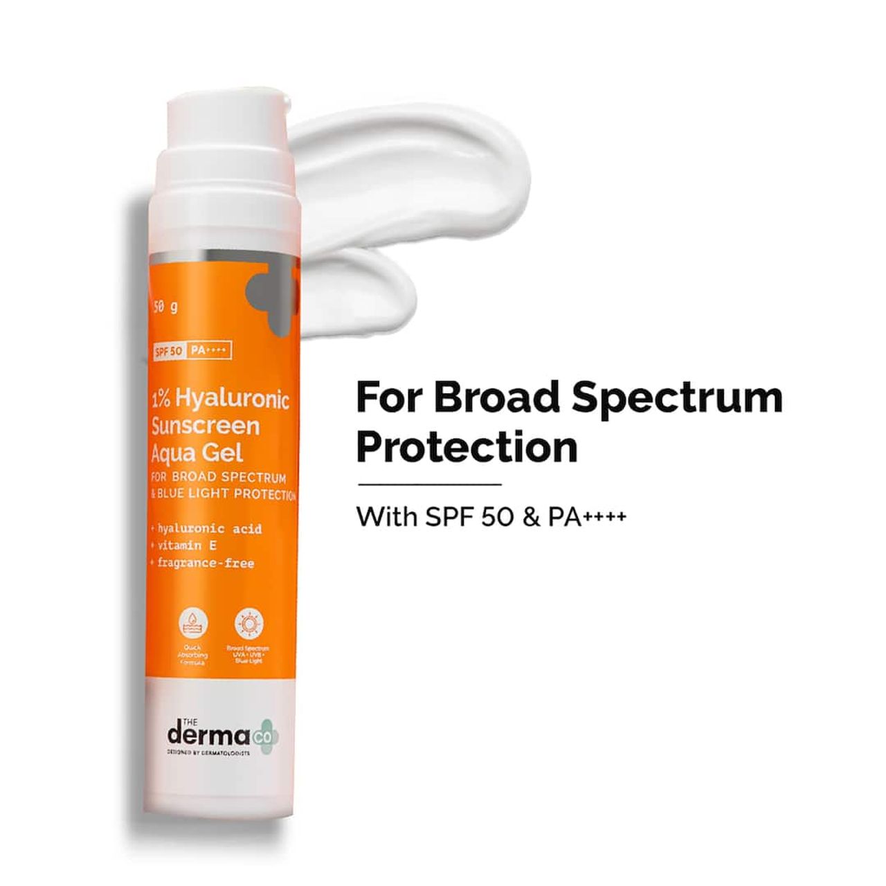 The Derma Co 1% Hyaluronic Sunscreen Aqua Ultra Light Gel With SPF 50 PA++++ For Broad Spectrum UVA UVB & Blue Light Protection